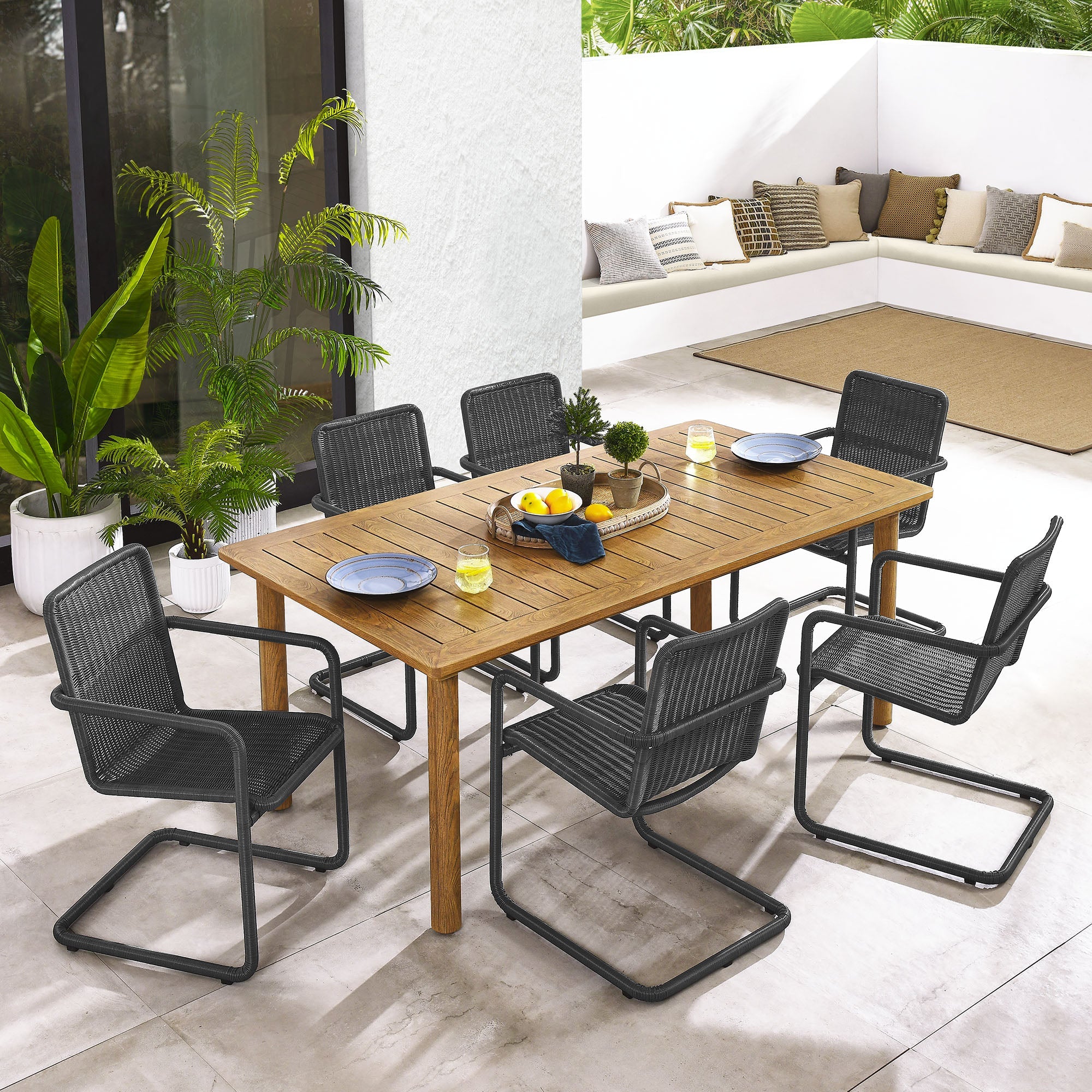 Abacus 7-Piece Rectangular Outdoor Patio Aluminum Dining Table Set - Image 12