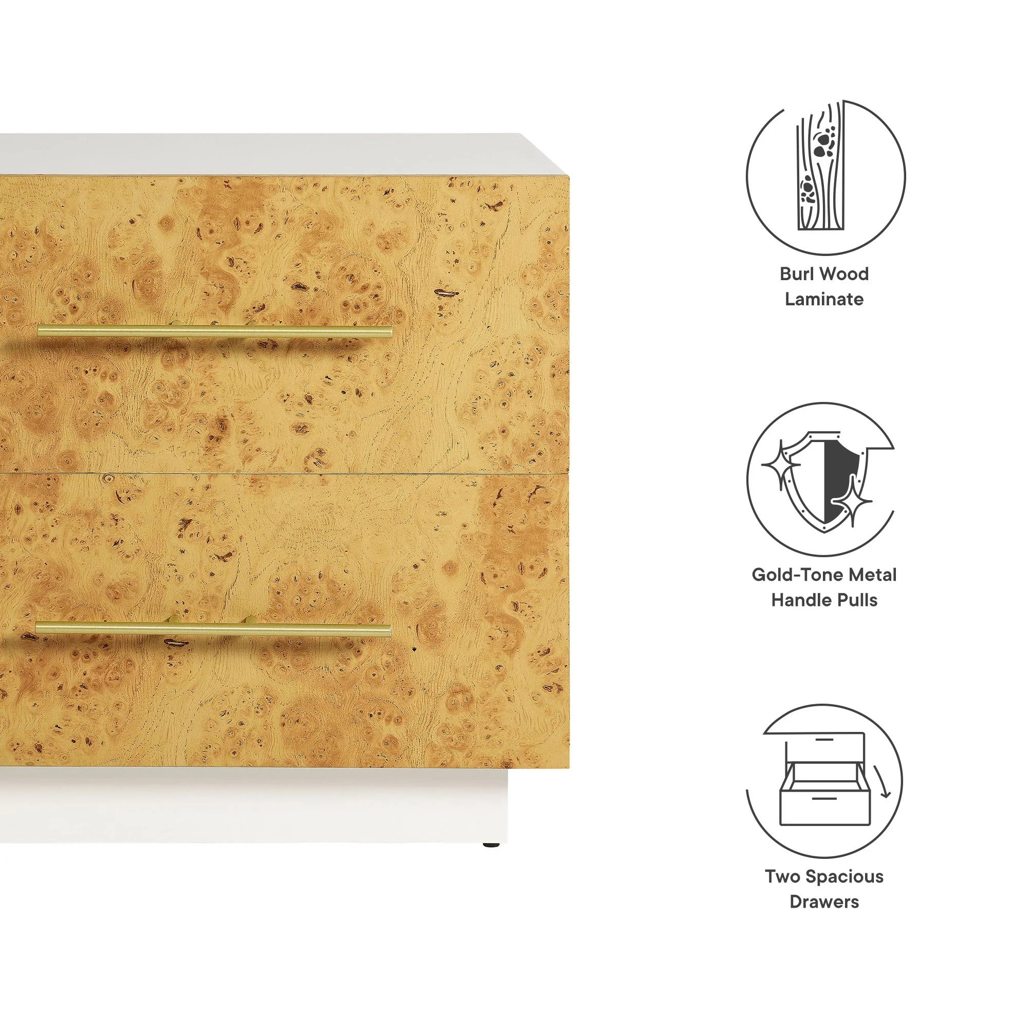 Abel 2-Drawer Burl Wood Nightstand in White Bleached Burl - Image 8
