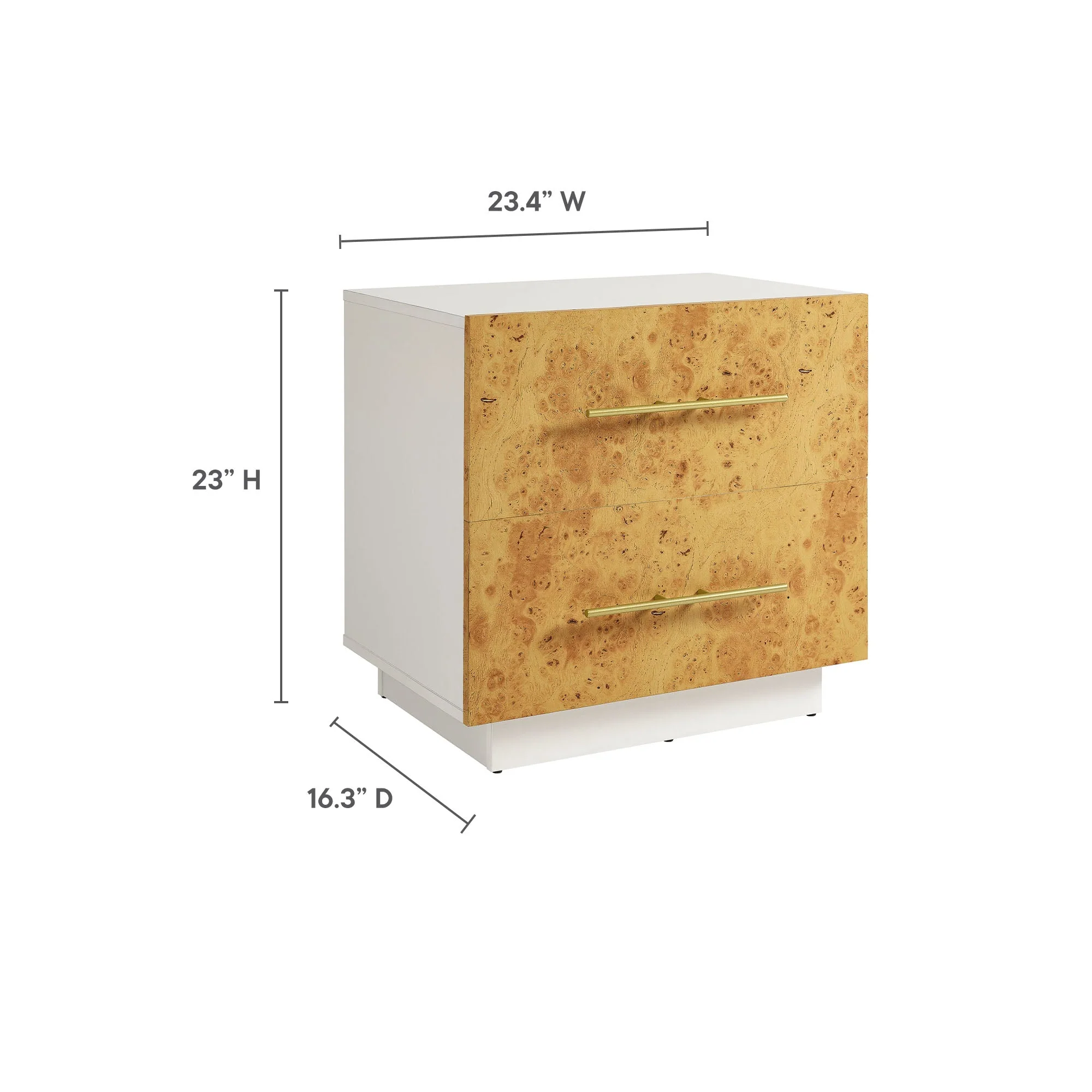 Abel 2-Drawer Burl Wood Nightstand in White Bleached Burl - Image 9