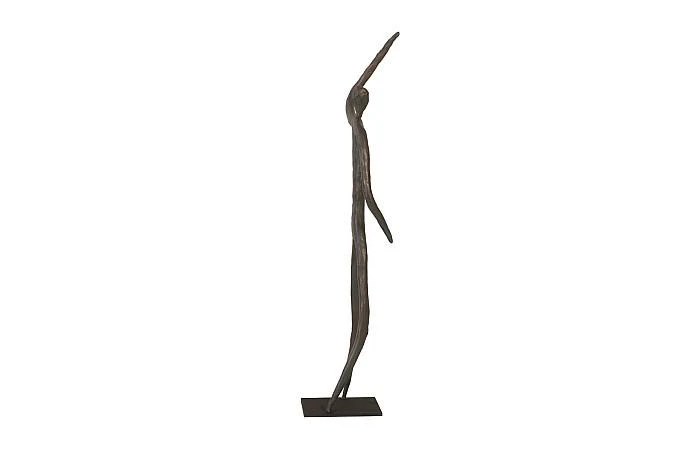 Abstract Figure on Metal Base, Bronze Finish, Arm Up - Image 2