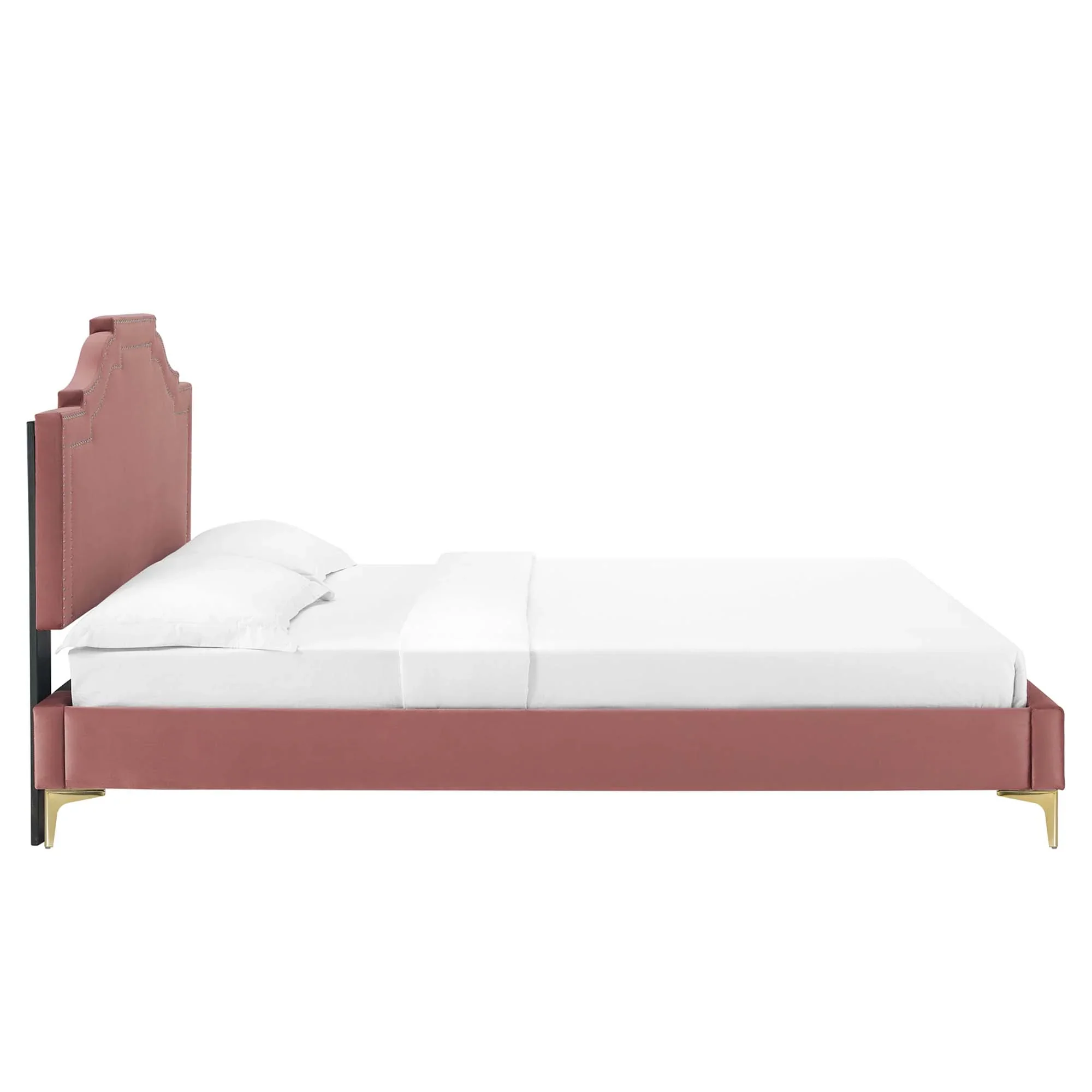 Adelaide Performance Velvet Platform Bed With Gold Metal Legs - Image 10