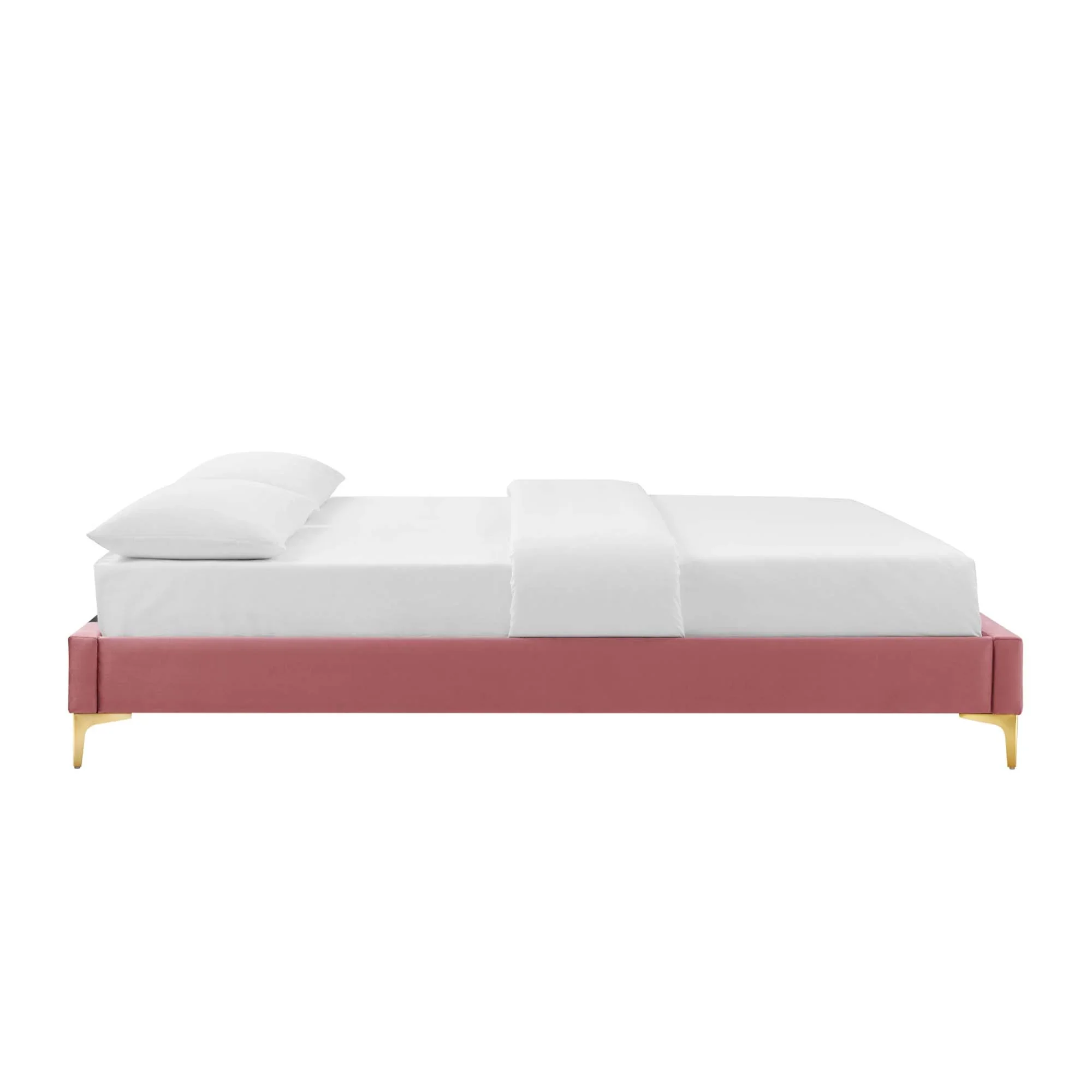 Adelaide Performance Velvet Platform Bed With Gold Metal Legs - Image 11