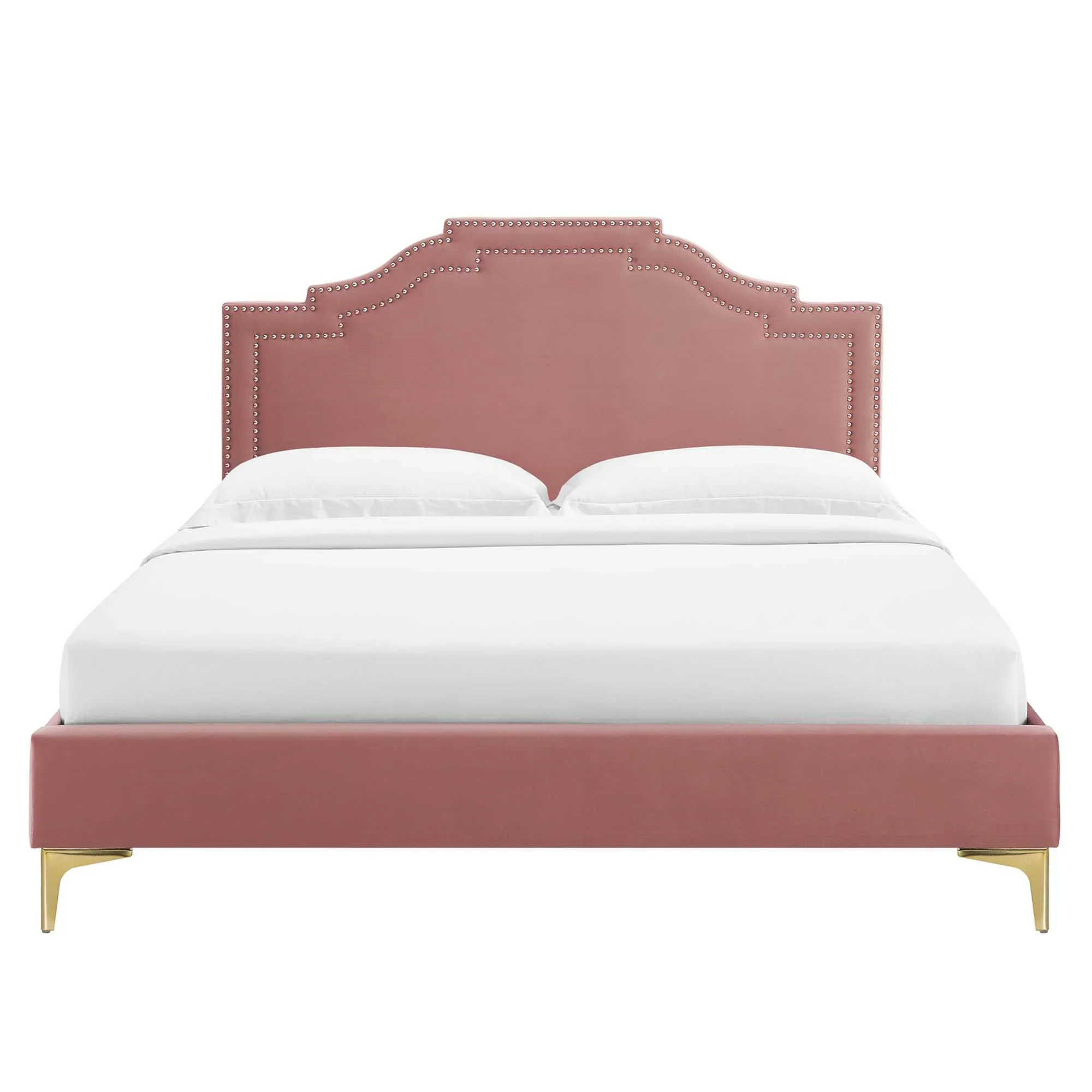 Adelaide Performance Velvet Platform Bed With Gold Metal Legs - Image 12