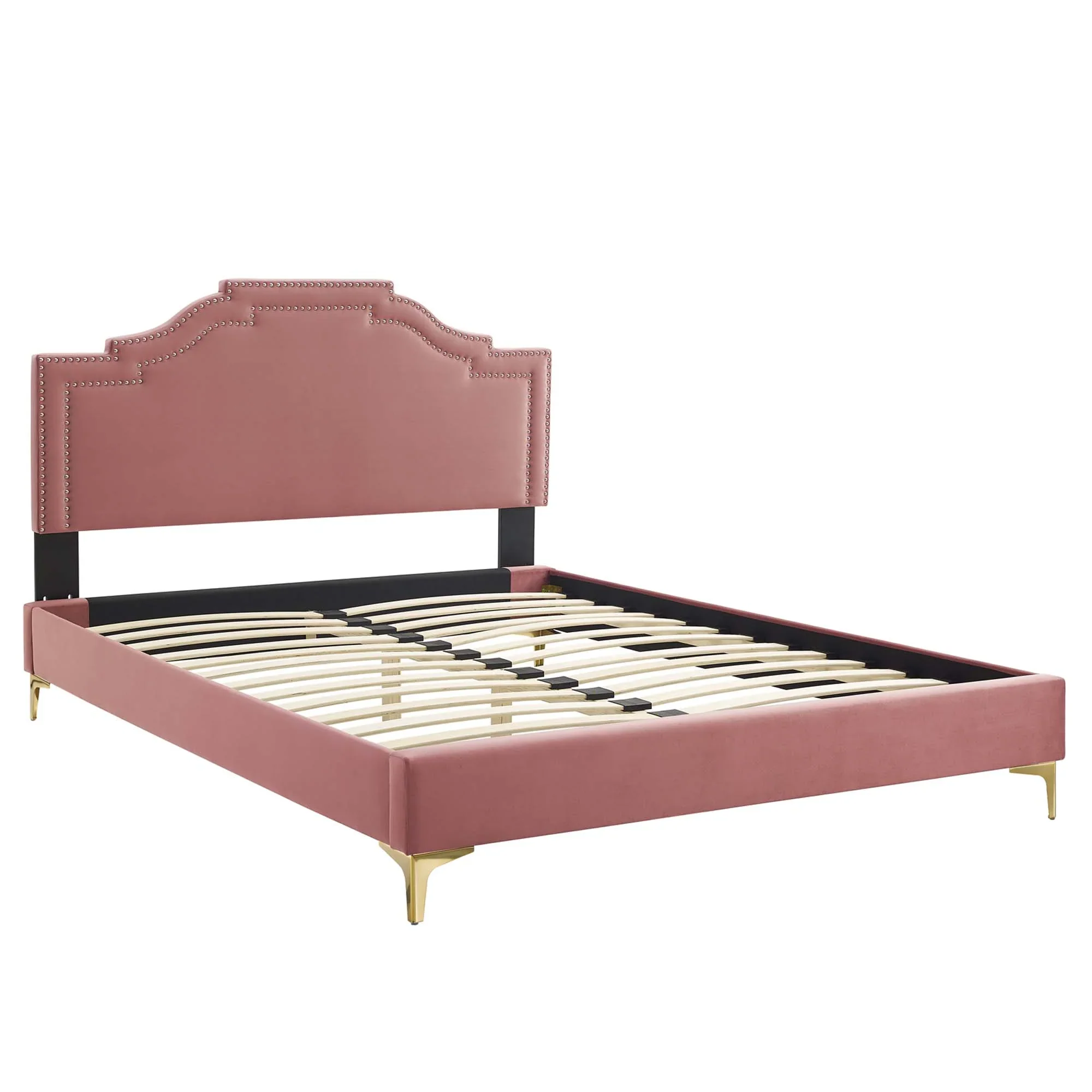 Adelaide Performance Velvet Platform Bed With Gold Metal Legs - Image 14