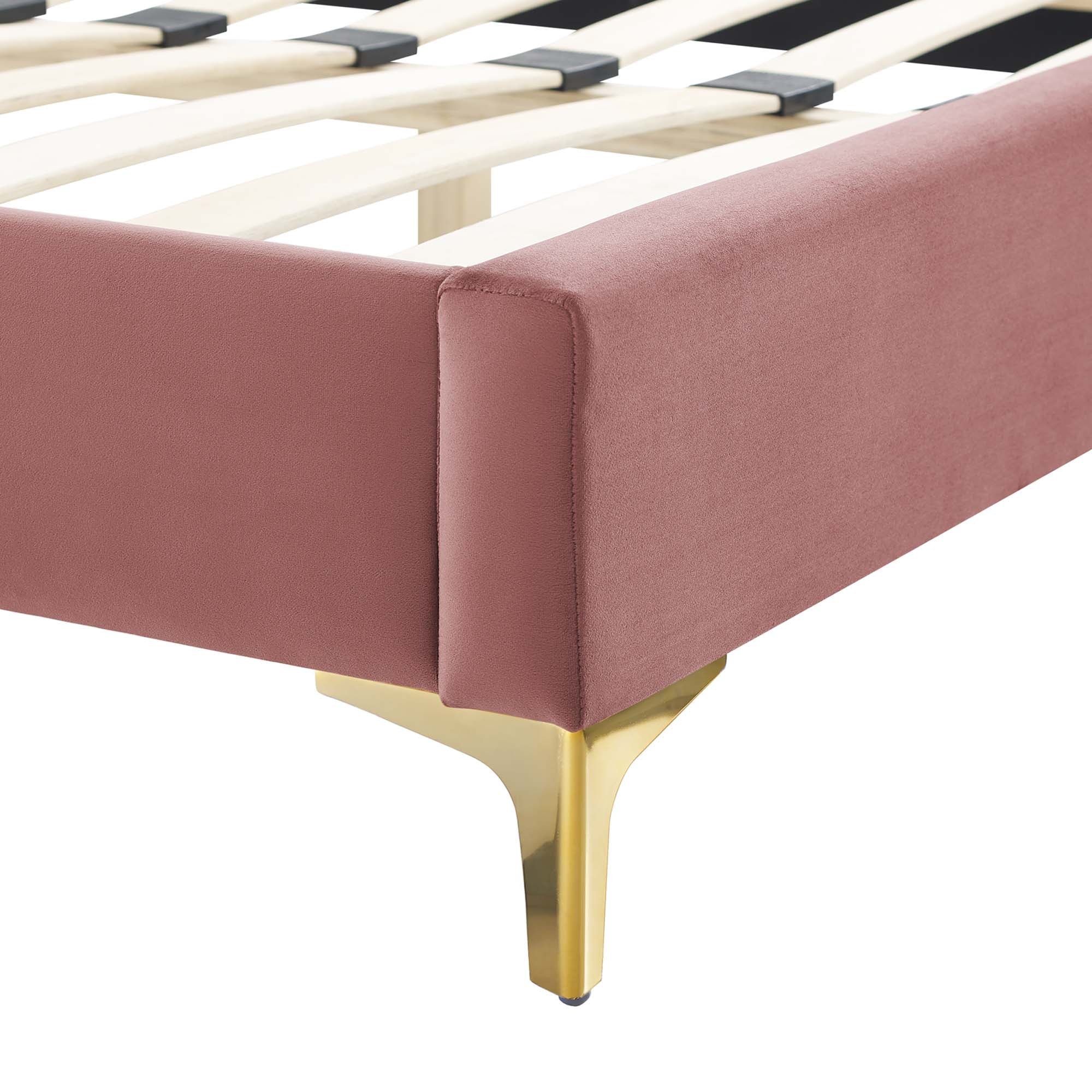 Adelaide Performance Velvet Platform Bed With Gold Metal Legs - Image 16
