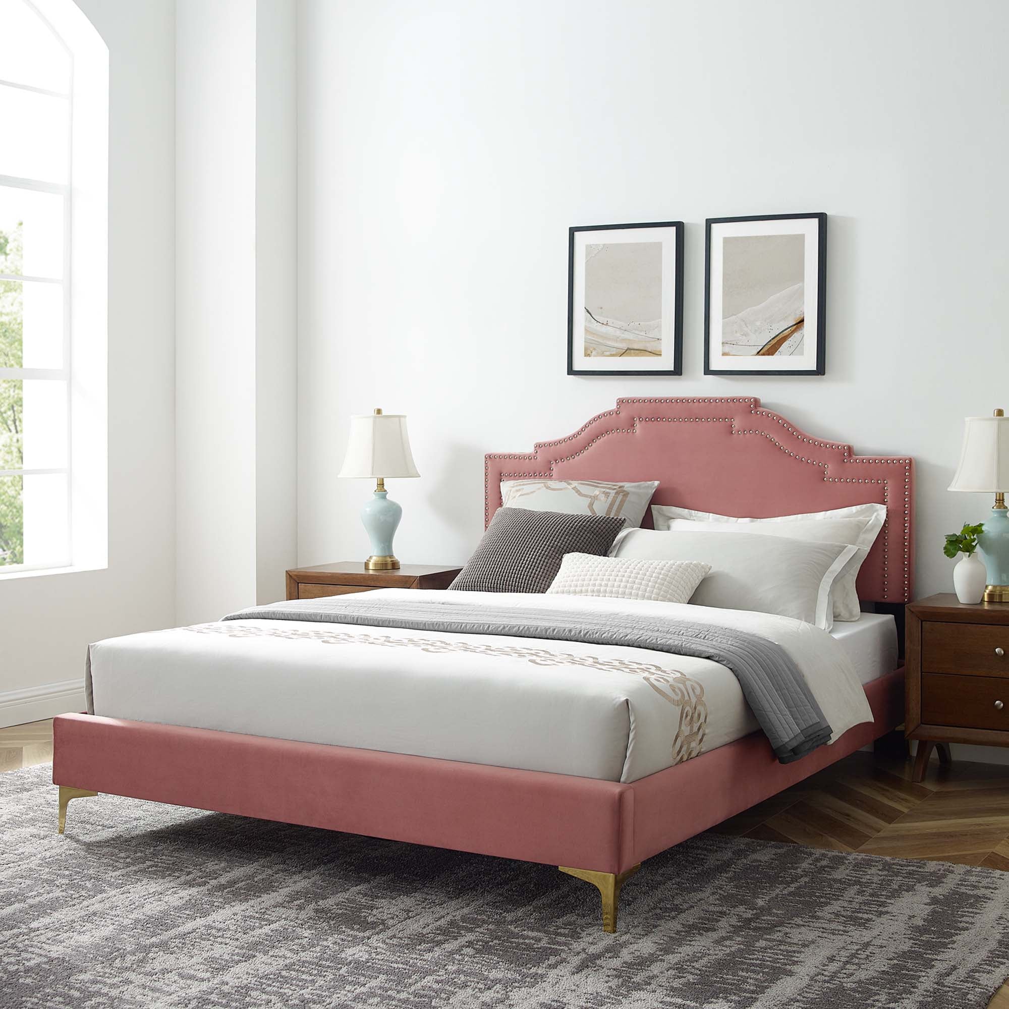 Adelaide Performance Velvet Platform Bed With Gold Metal Legs - Image 18