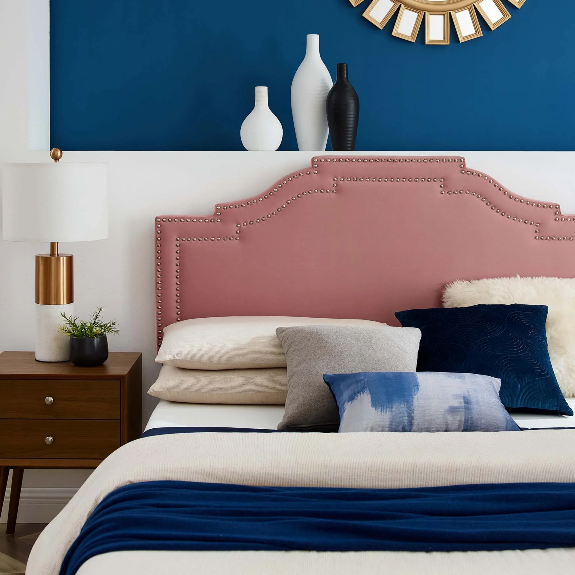 Adelaide Performance Velvet Platform Bed With Wood and Gold Metal Legs - Image 14