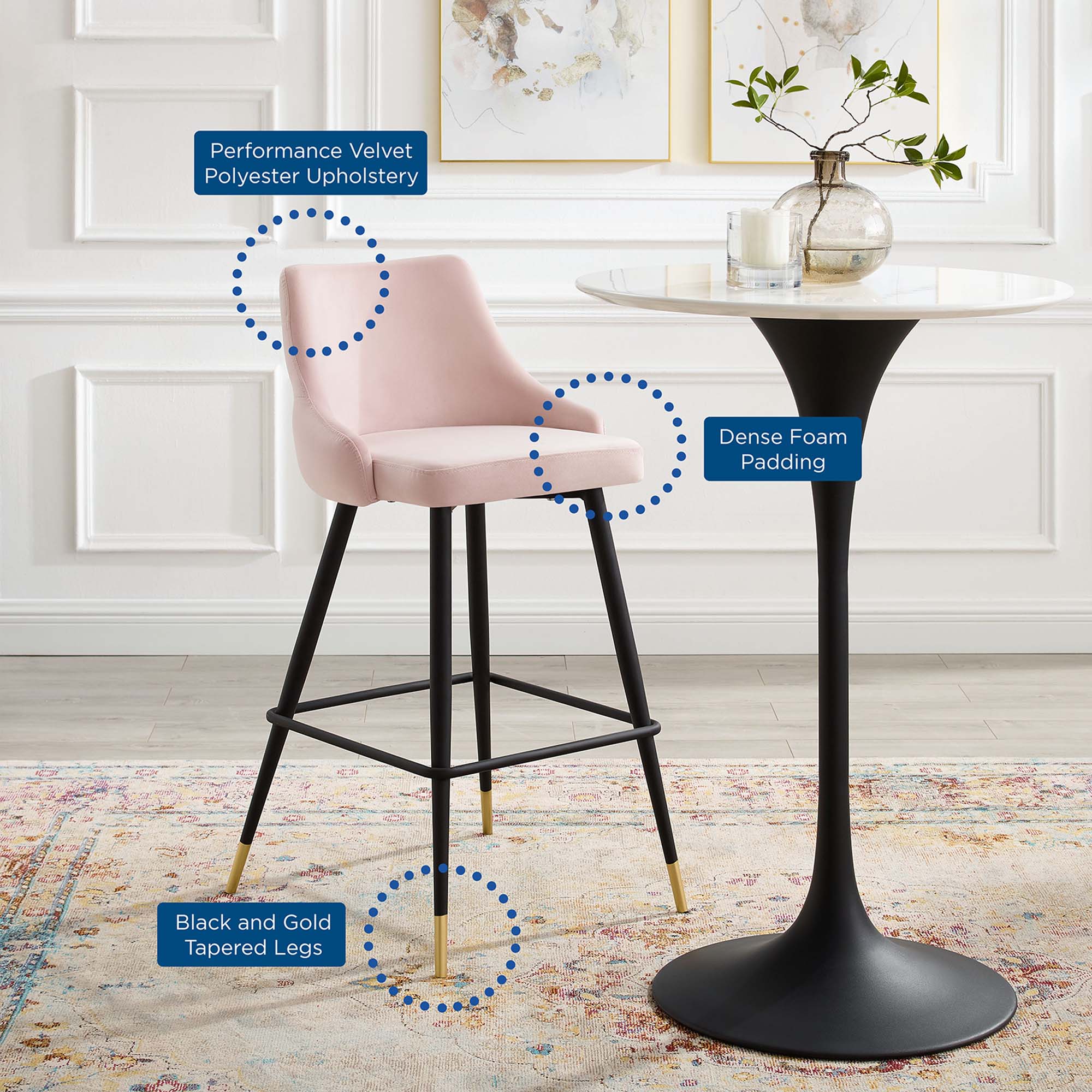Adorn Performance Velvet Bar Stool - Image 8