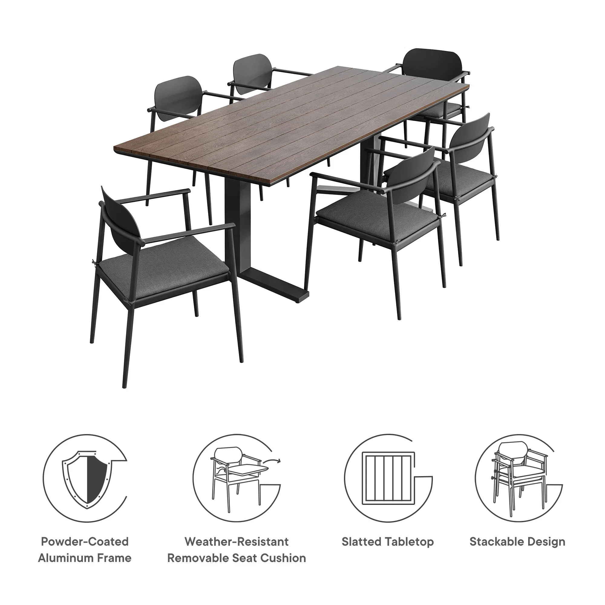 Aeris 7-Piece Outdoor Patio Aluminum Dining Set - Image 3