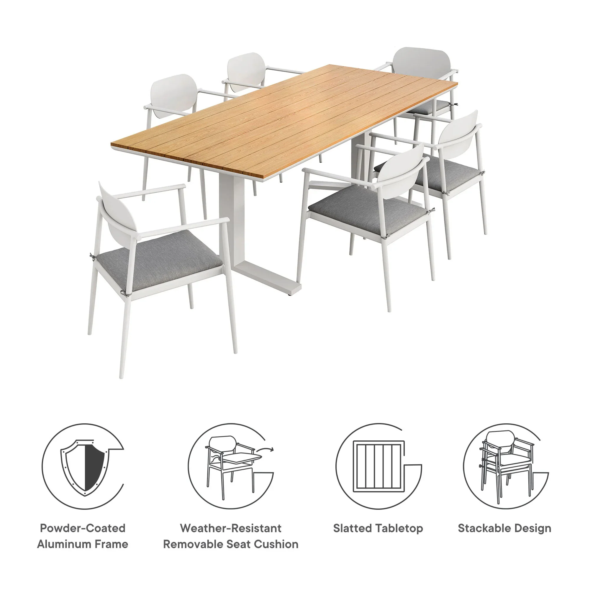 Aeris 7-Piece Outdoor Patio Aluminum Dining Set - Image 8