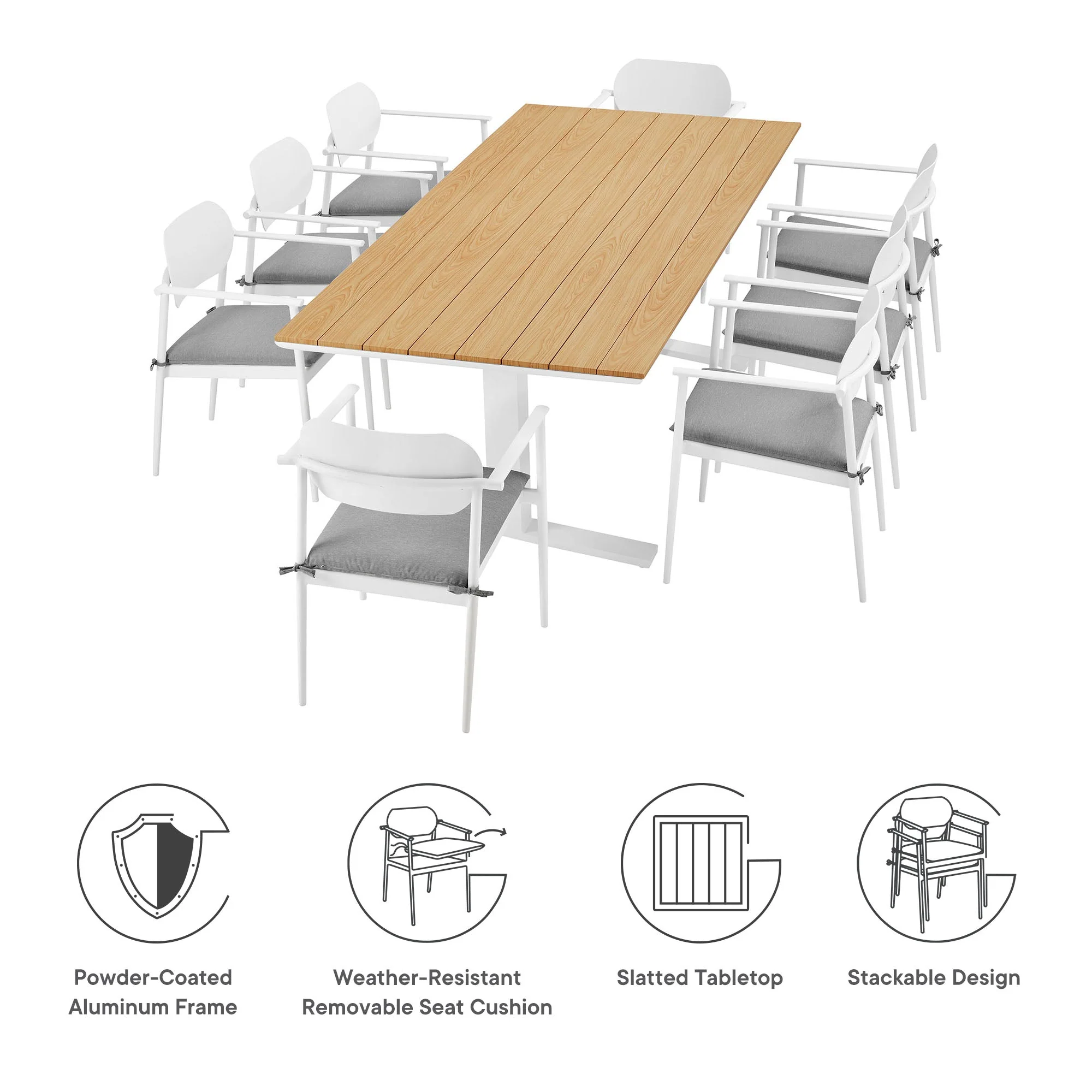 Aeris 9-Piece Outdoor Patio Aluminum Dining Set - Image 15