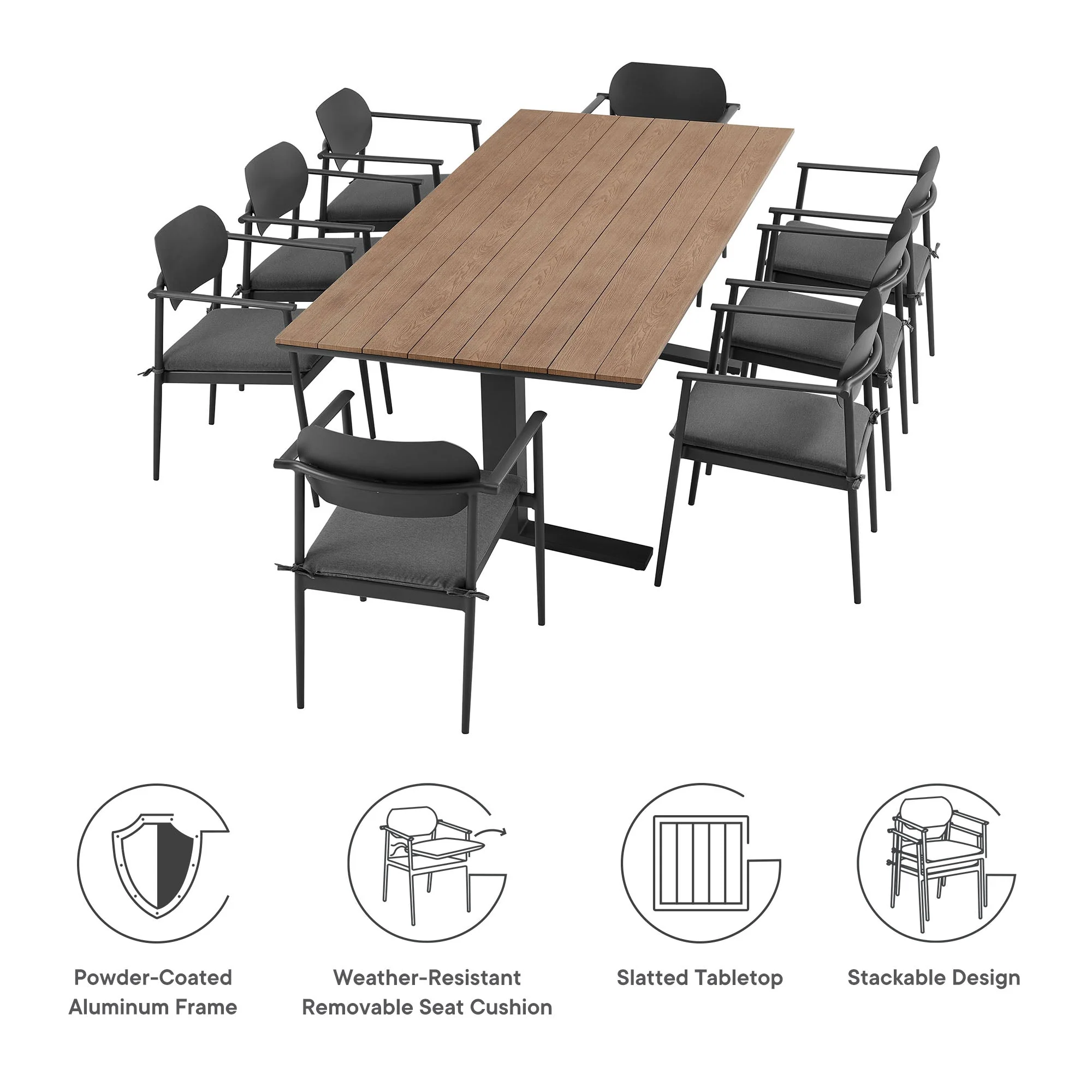 Aeris 9-Piece Outdoor Patio Aluminum Dining Set - Image 5