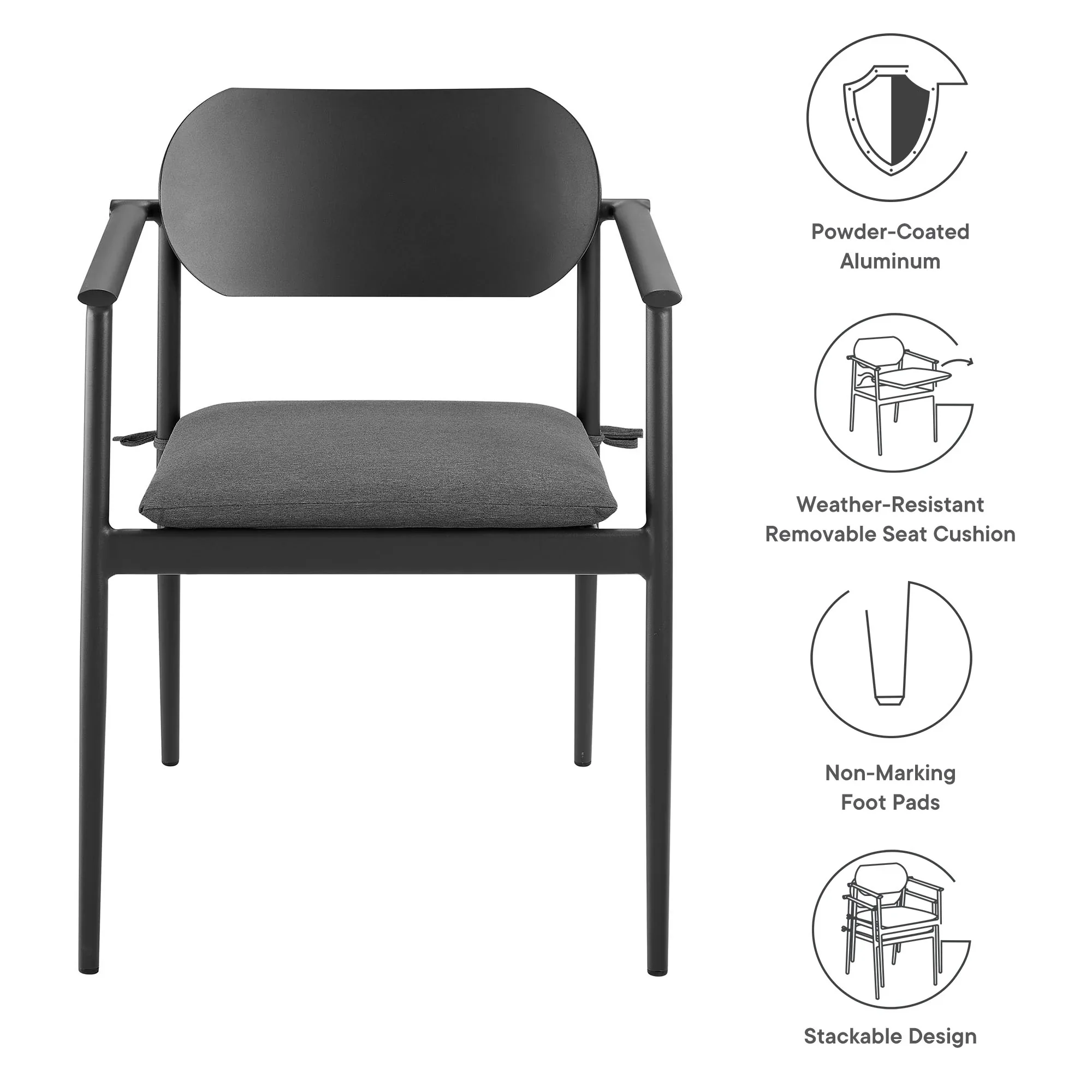 Aeris Stackable Outdoor Patio Aluminum Dining Armchair - Image 9