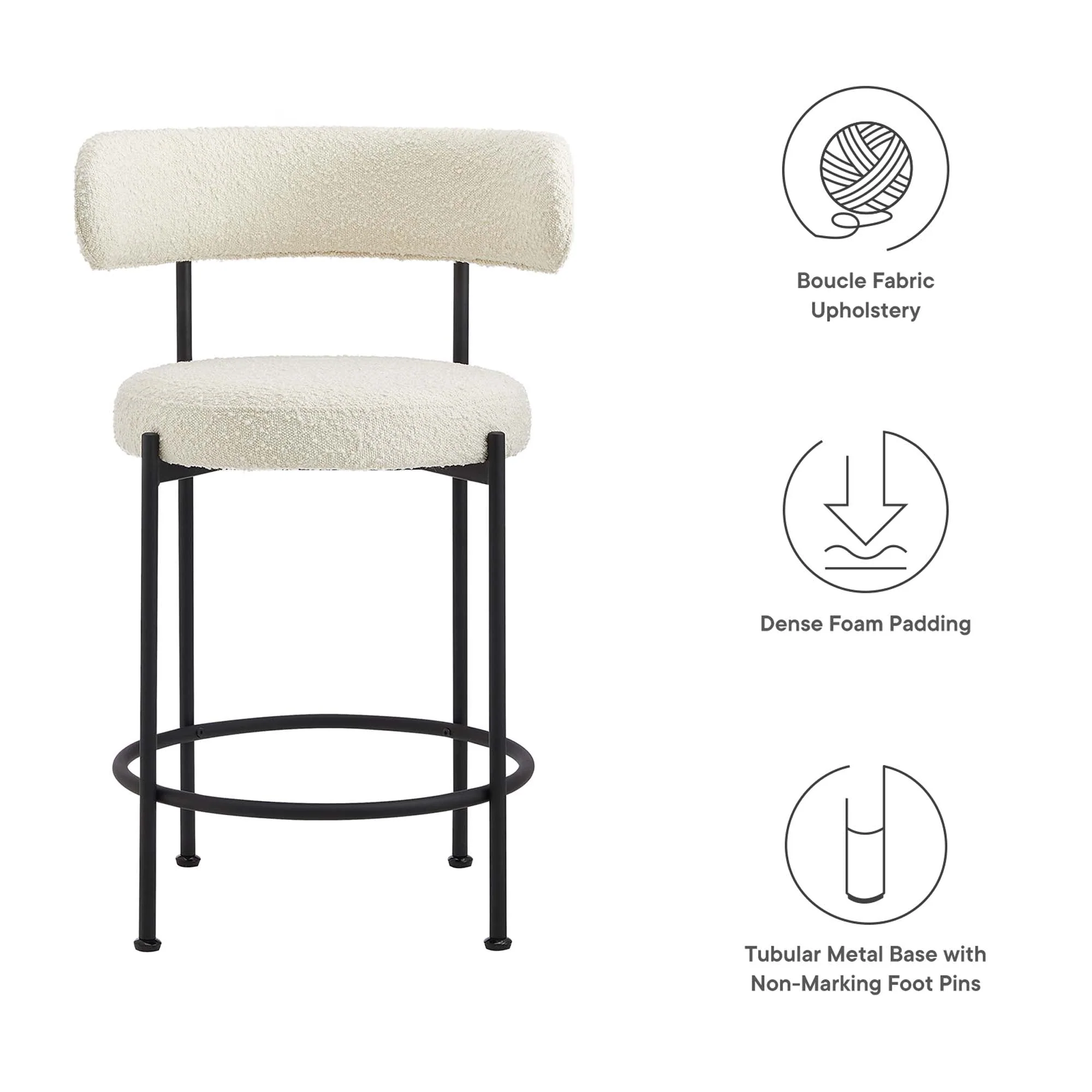 Albie Boucle Fabric Counter Stools Set of 2 - Image 10