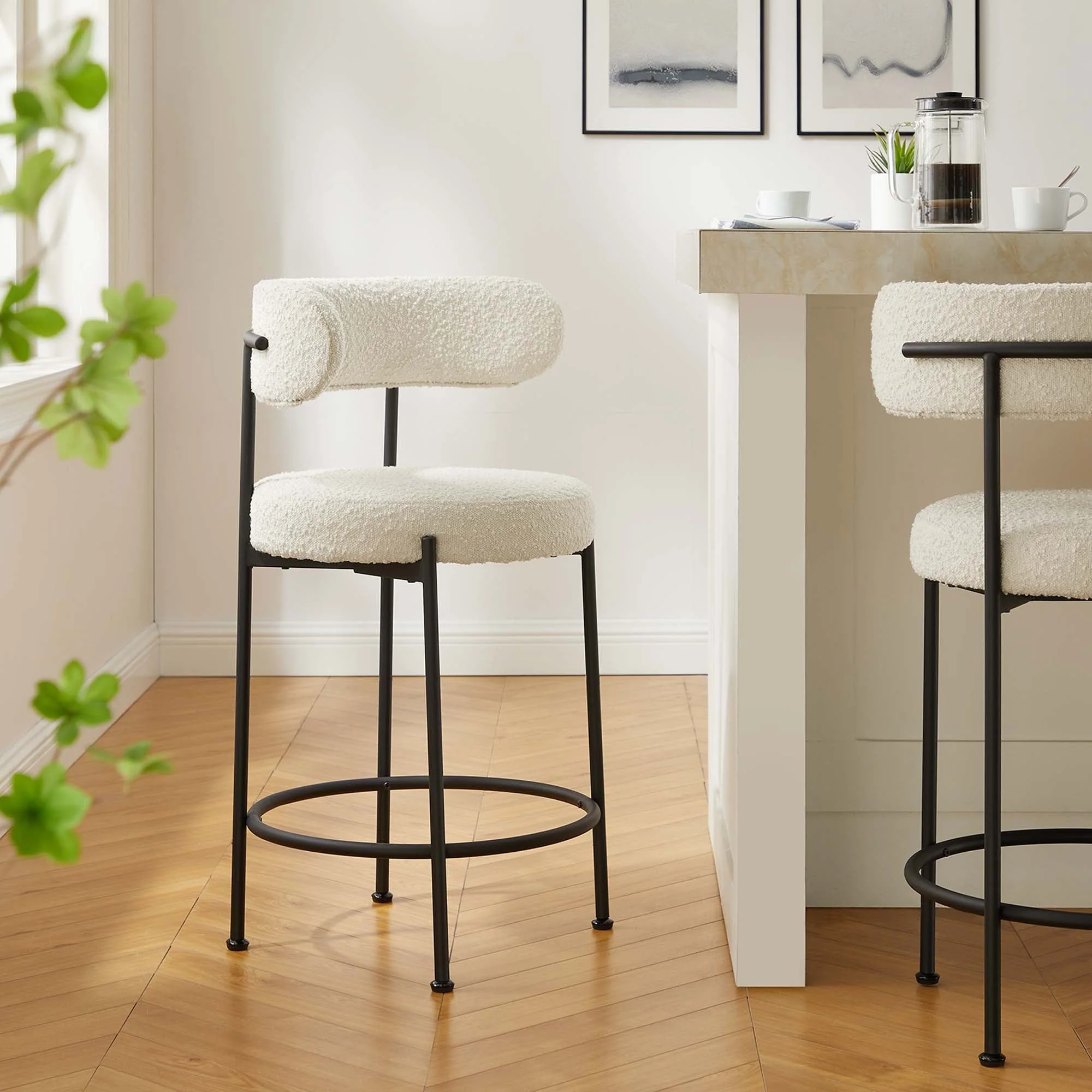 Albie Boucle Fabric Counter Stools Set of 2 - Image 2
