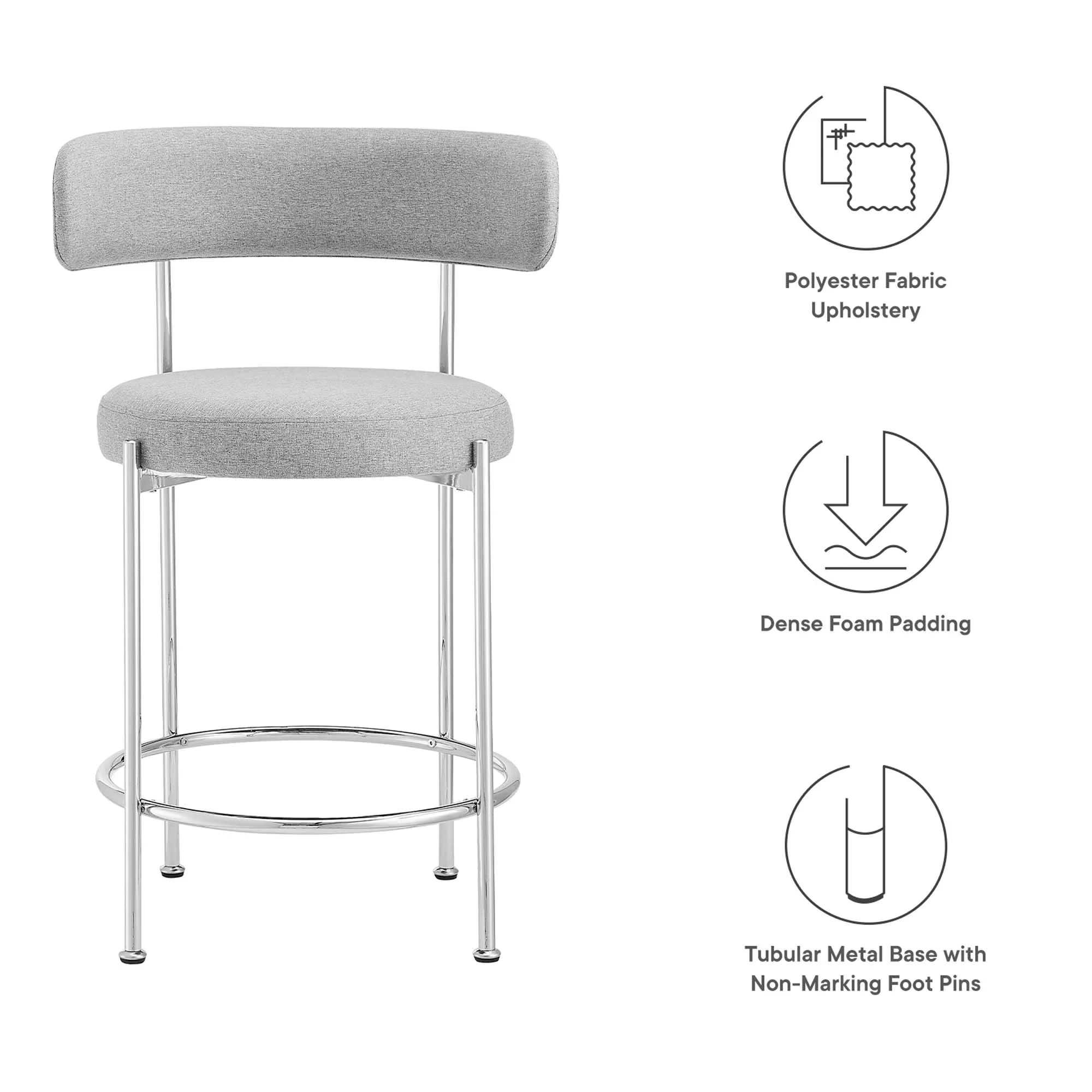 Albie Fabric Counter Stools Set of 2 in Gray Silver - Image 6