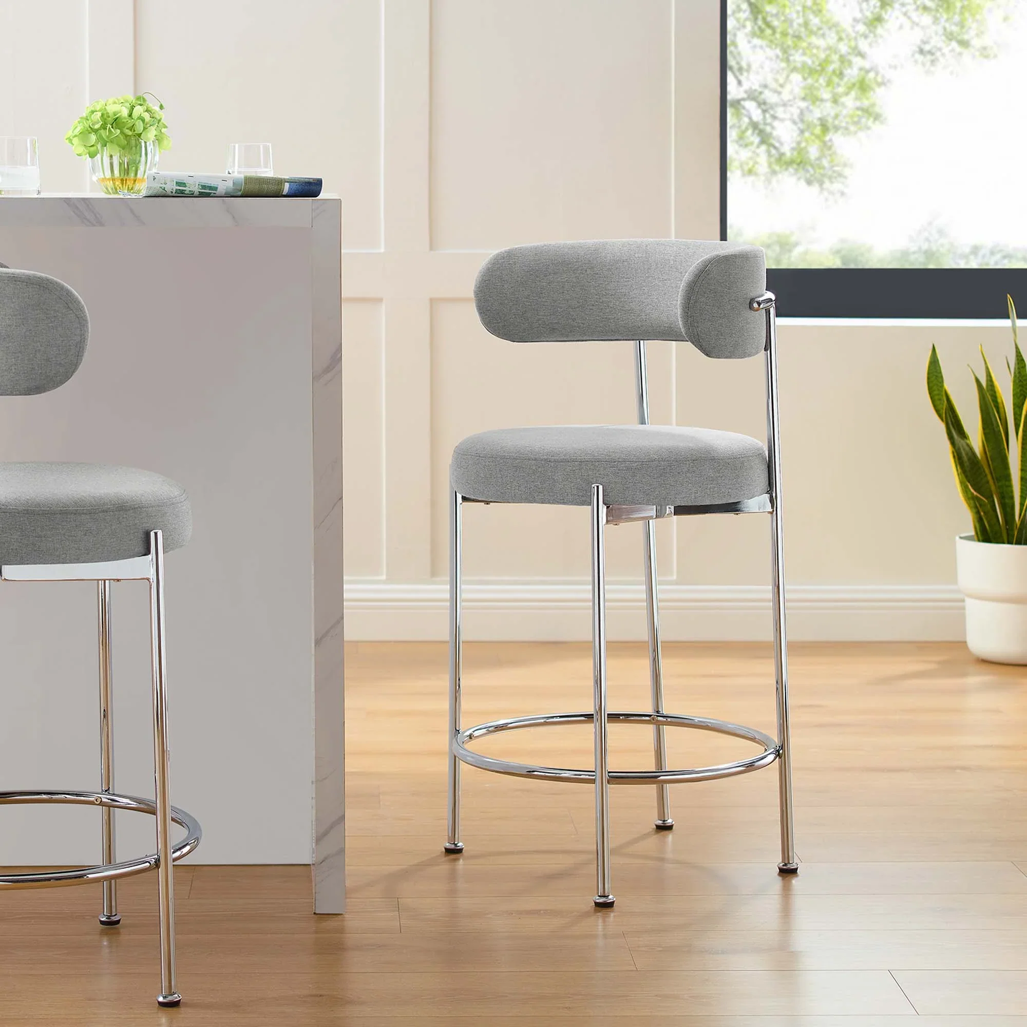 Albie Fabric Counter Stools Set of 2 in Gray Silver - Image 9
