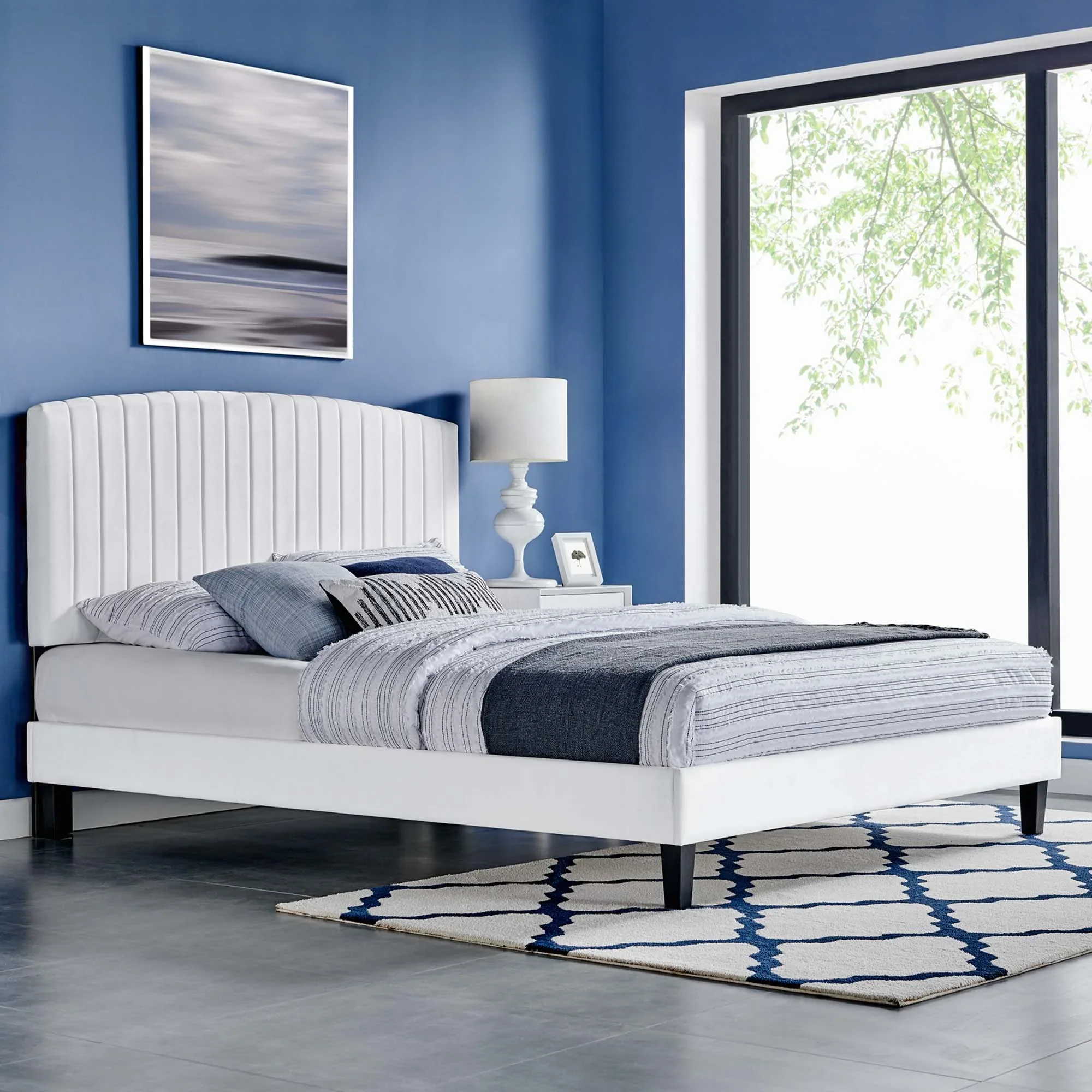 Alessi Performance Velvet Platform Bed With Black Wood Legs - Image 9