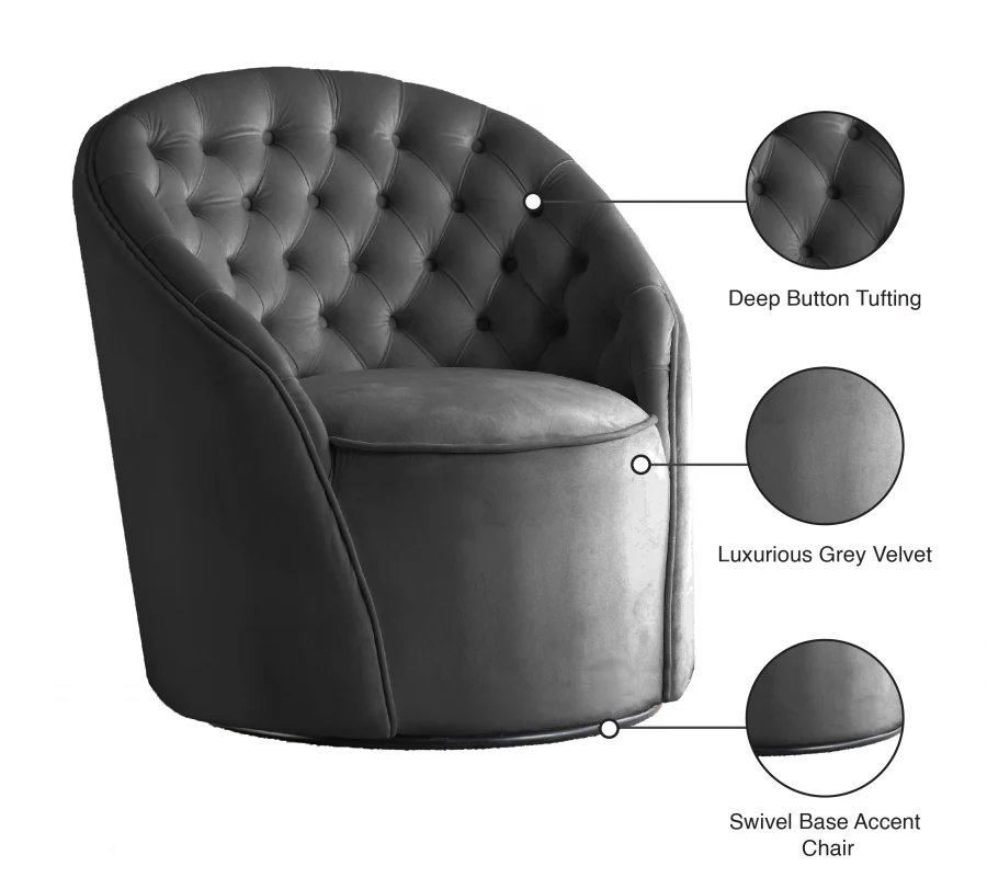 Alessio Velvet Upholstered Swivel Accent Chair - Image 6