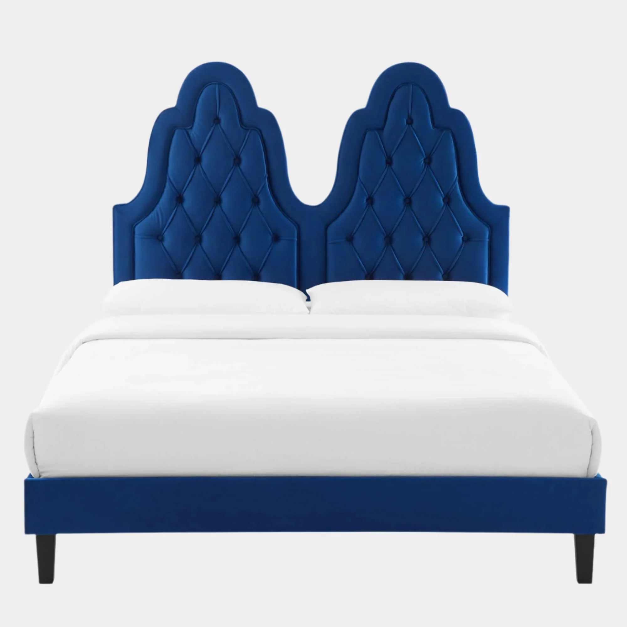 Alexandria Tufted Performance Velvet Platform Bed With Black Wood Legs
