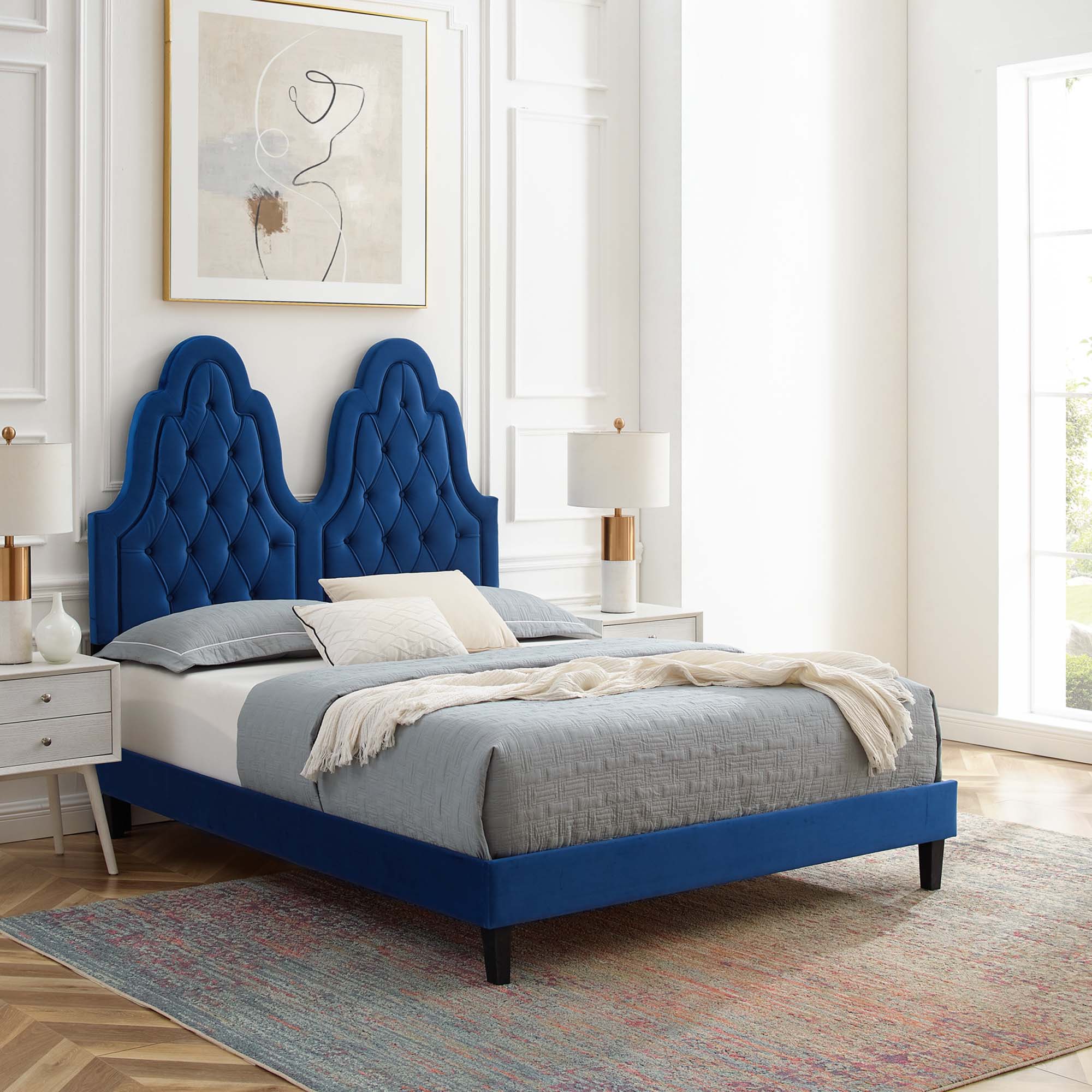 Alexandria Tufted Performance Velvet Platform Bed With Black Wood Legs - Image 10
