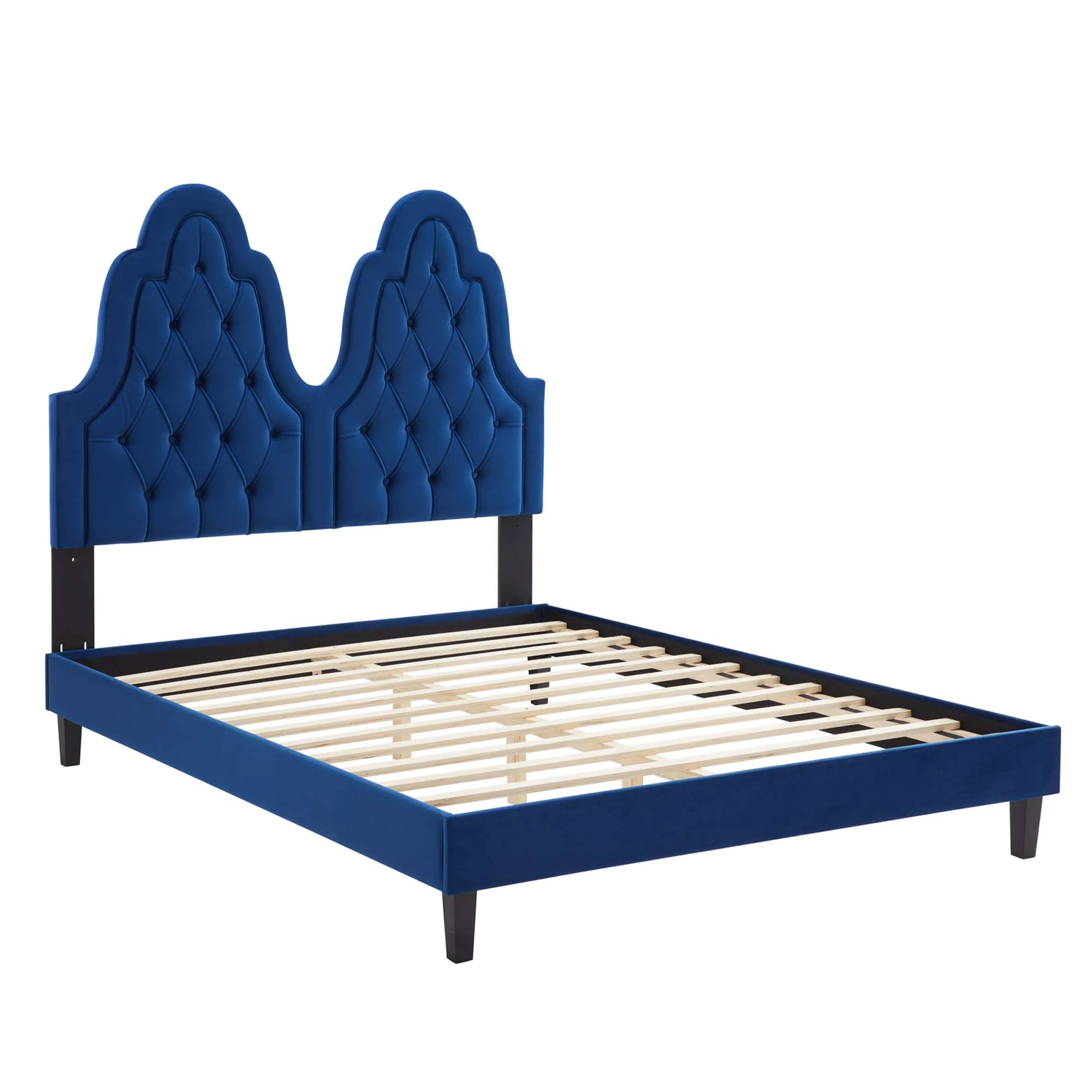 Alexandria Tufted Performance Velvet Platform Bed With Black Wood Legs - Image 2
