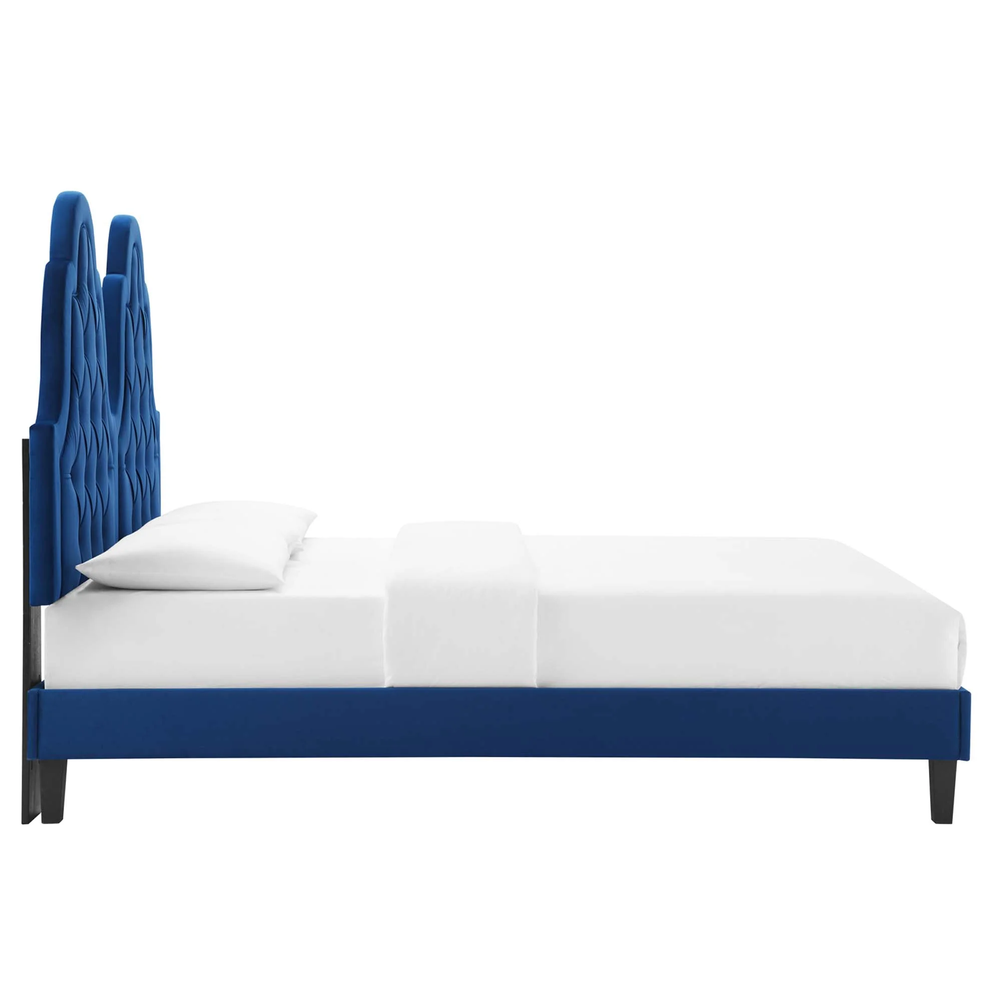 Alexandria Tufted Performance Velvet Platform Bed With Black Wood Legs - Image 5