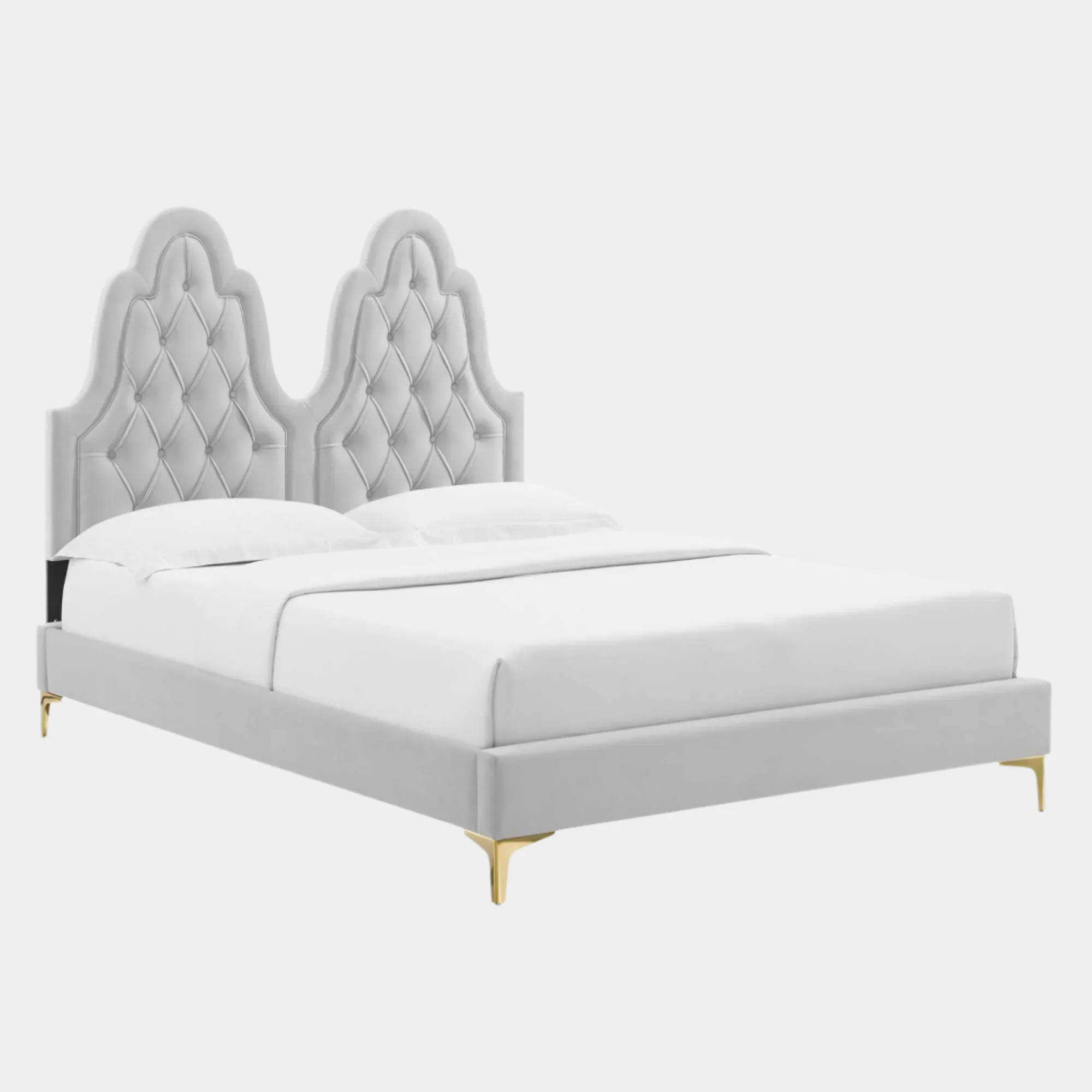 Alexandria Tufted Performance Velvet Platform Bed With Gold Legs
