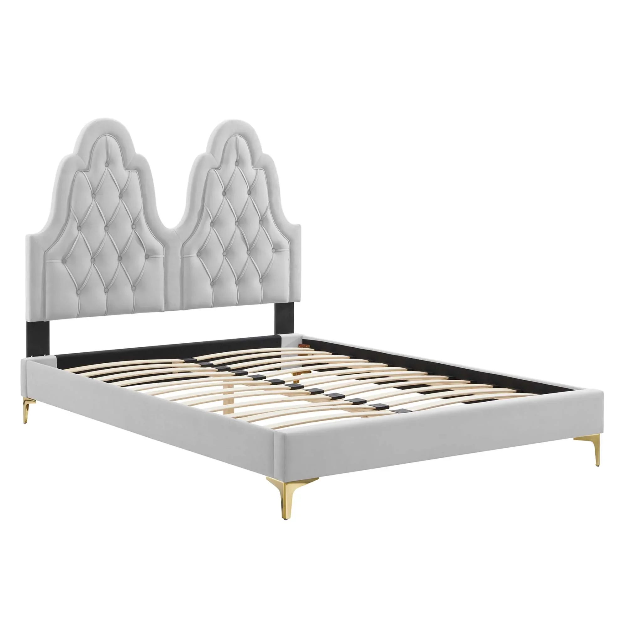 Alexandria Tufted Performance Velvet Platform Bed With Gold Legs - Image 6