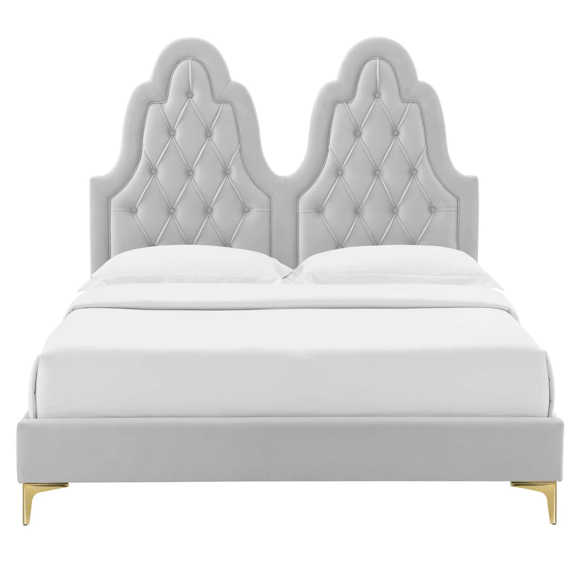 Alexandria Tufted Performance Velvet Platform Bed With Gold Legs - Image 8