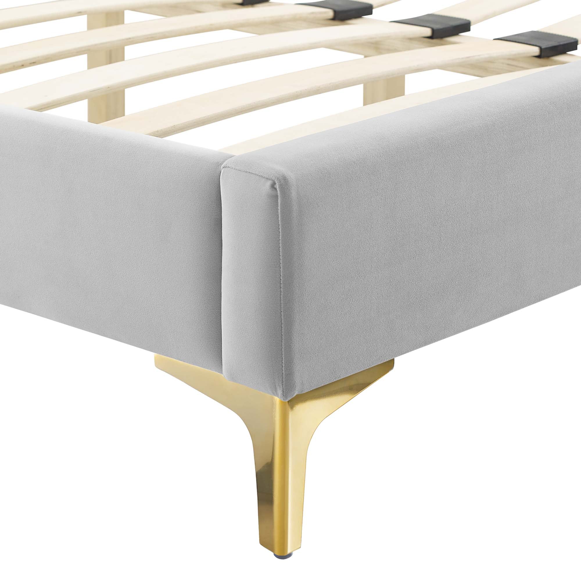 Alexandria Tufted Performance Velvet Platform Bed With Gold Legs - Image 9