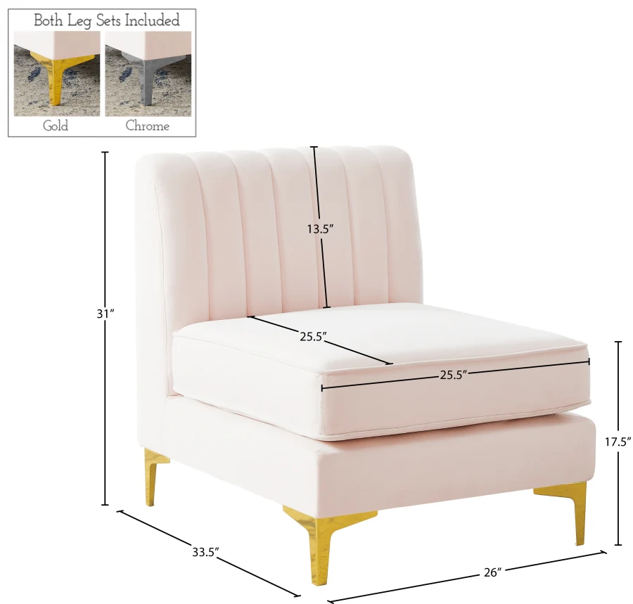 Alina Velvet Upholstered Modular Armless Chair - Image 108