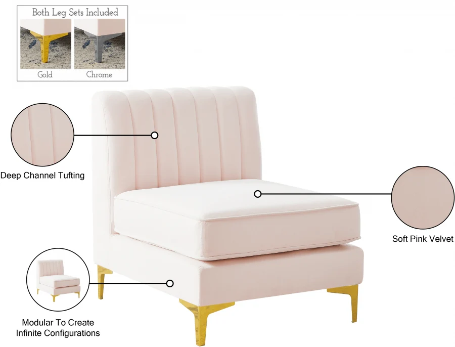 Alina Velvet Upholstered Modular Armless Chair - Image 109