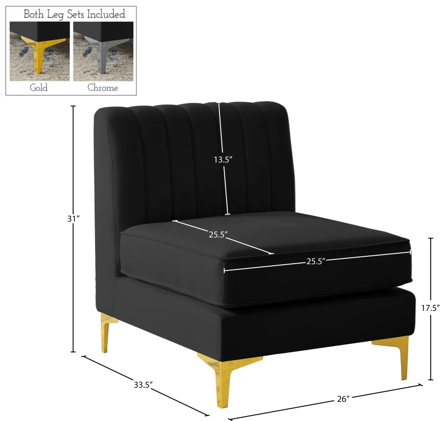 Alina Velvet Upholstered Modular Armless Chair - Image 17