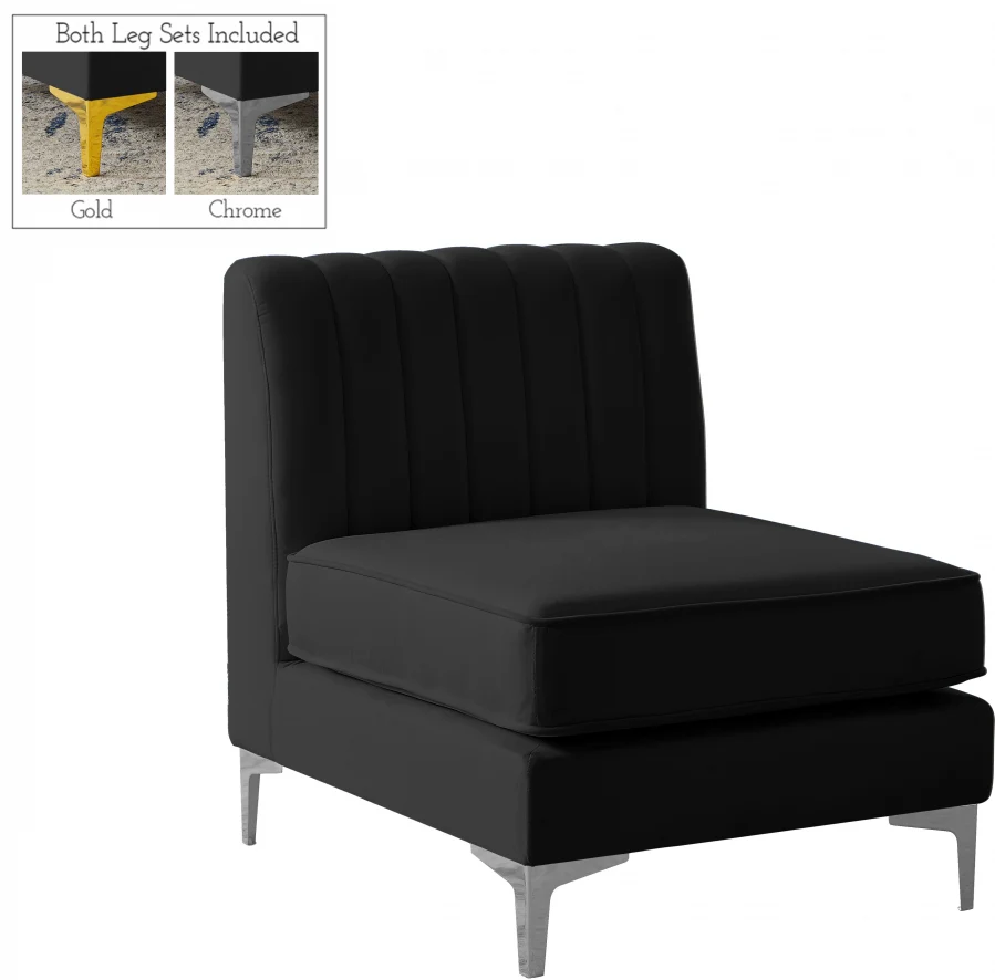 Alina Velvet Upholstered Modular Armless Chair - Image 2