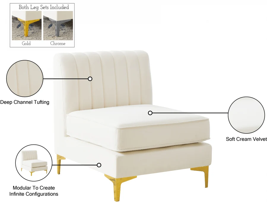 Alina Velvet Upholstered Modular Armless Chair - Image 54