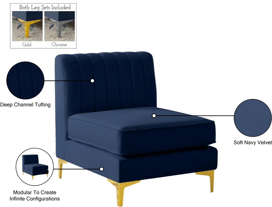 Alina Velvet Upholstered Modular Armless Chair - Image 72