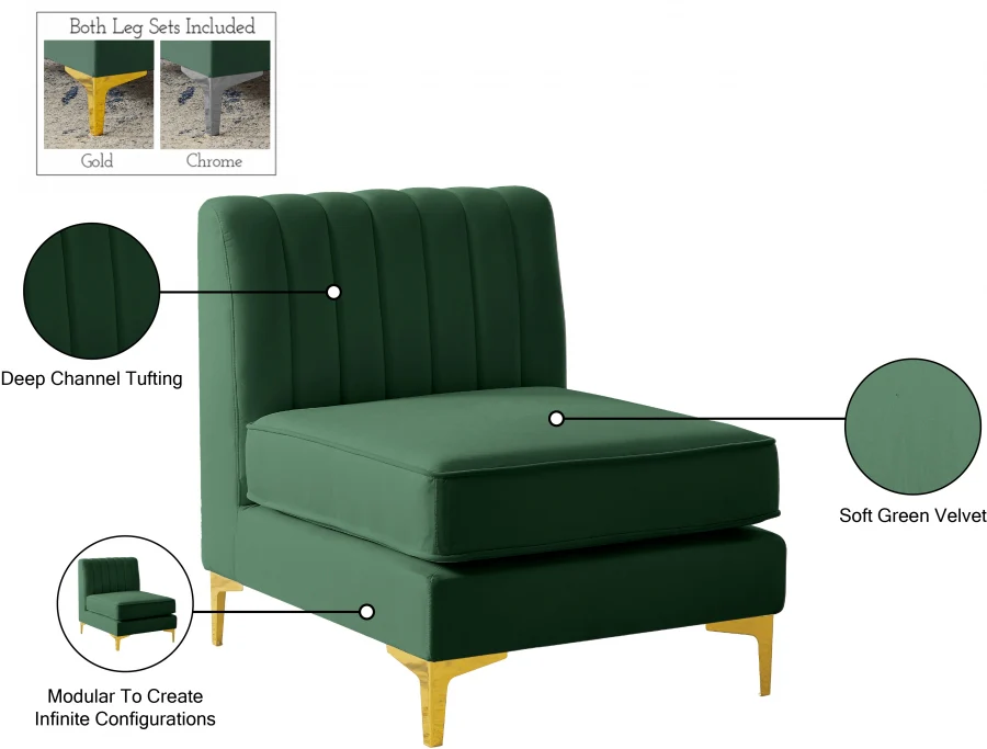 Alina Velvet Upholstered Modular Armless Chair - Image 90