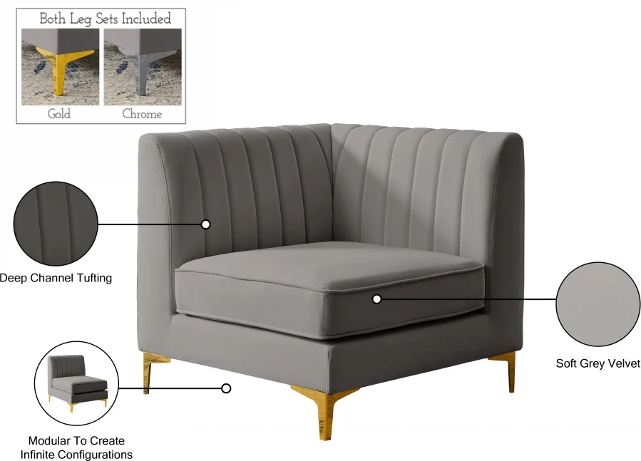 Alina Velvet Upholstered Modular Corner Chair - Image 36