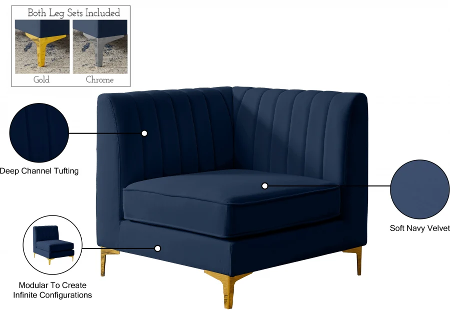 Alina Velvet Upholstered Modular Corner Chair - Image 72