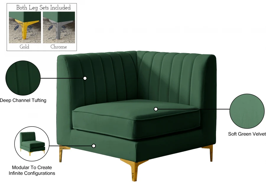 Alina Velvet Upholstered Modular Corner Chair - Image 90