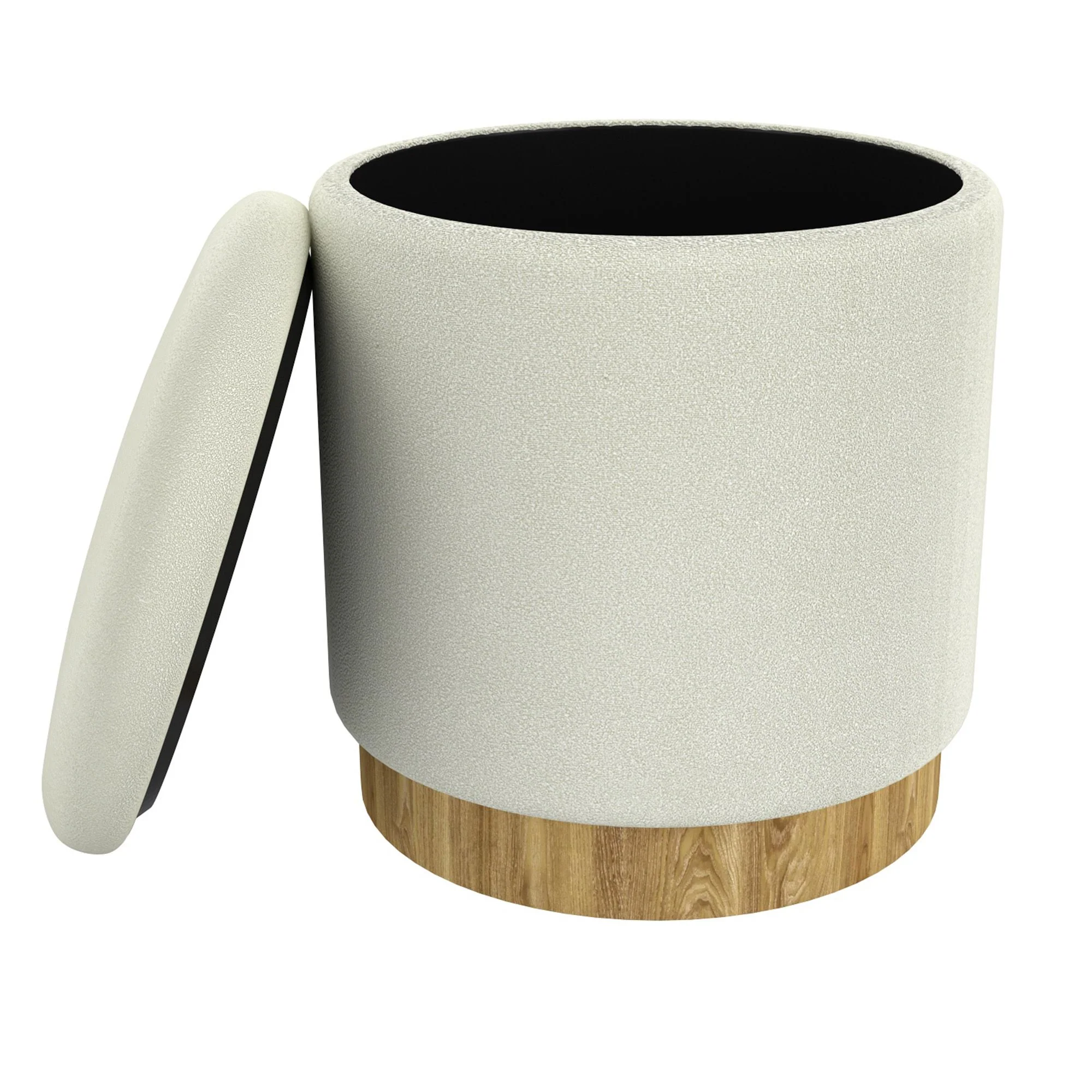 Alya Round Storage Ottoman in White and Natural - Image 3