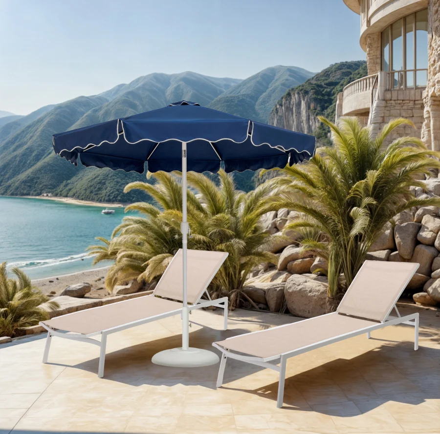 Amalfi Water Resistant Fabric And Aluminum Patio Umbrella With Base Set - Image 35