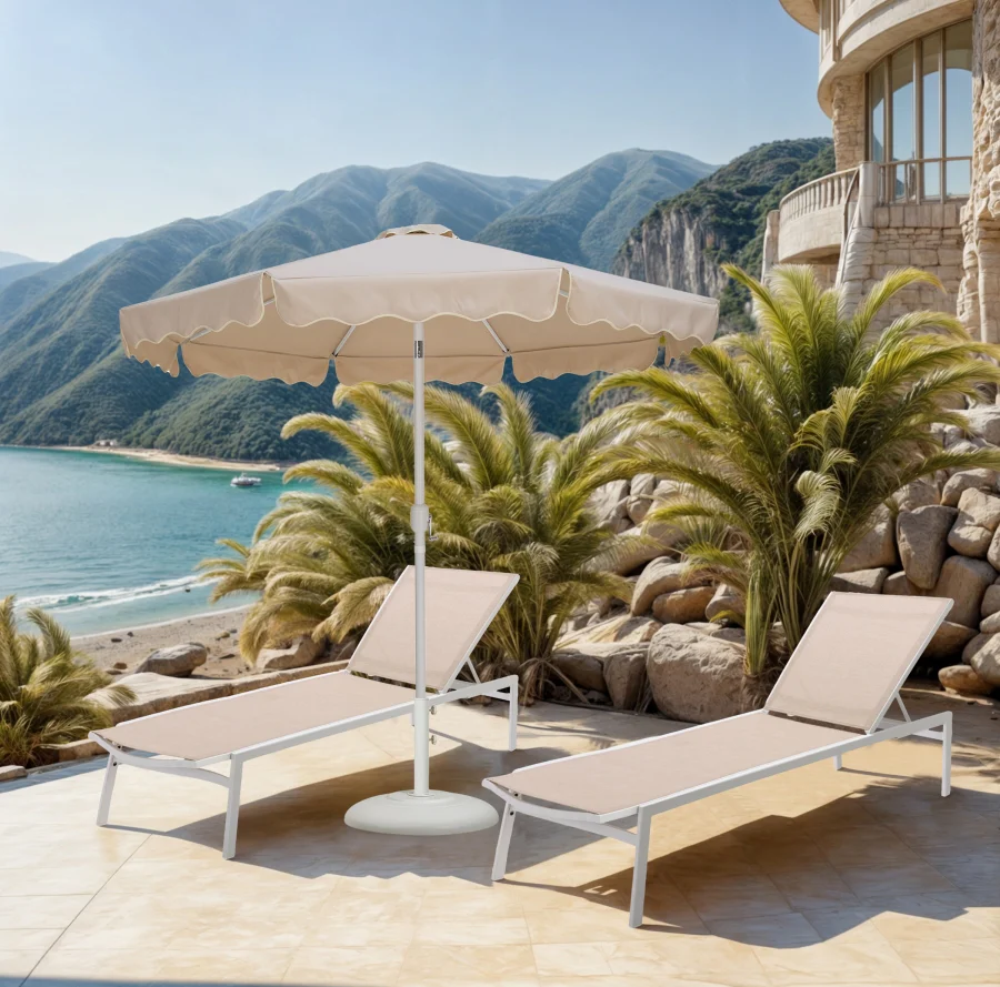 Amalfi Water Resistant Fabric And Aluminum Patio Umbrella With Base Set - Image 52