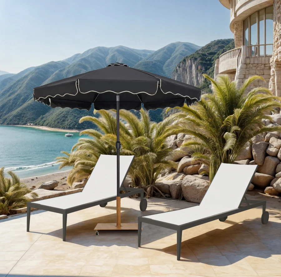 Amalfi Water Resistant Fabric And Aluminum Patio Umbrella With Base Set - Image 2