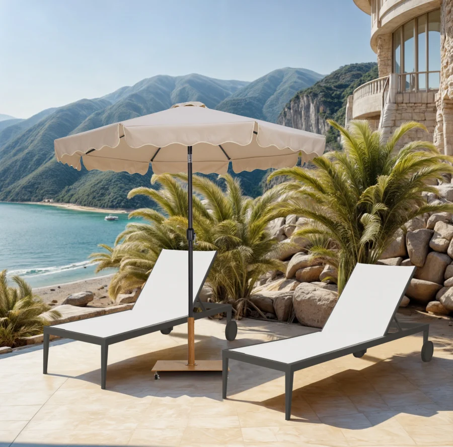 Amalfi Water Resistant Fabric And Aluminum Patio Umbrella With Base Set - Image 39