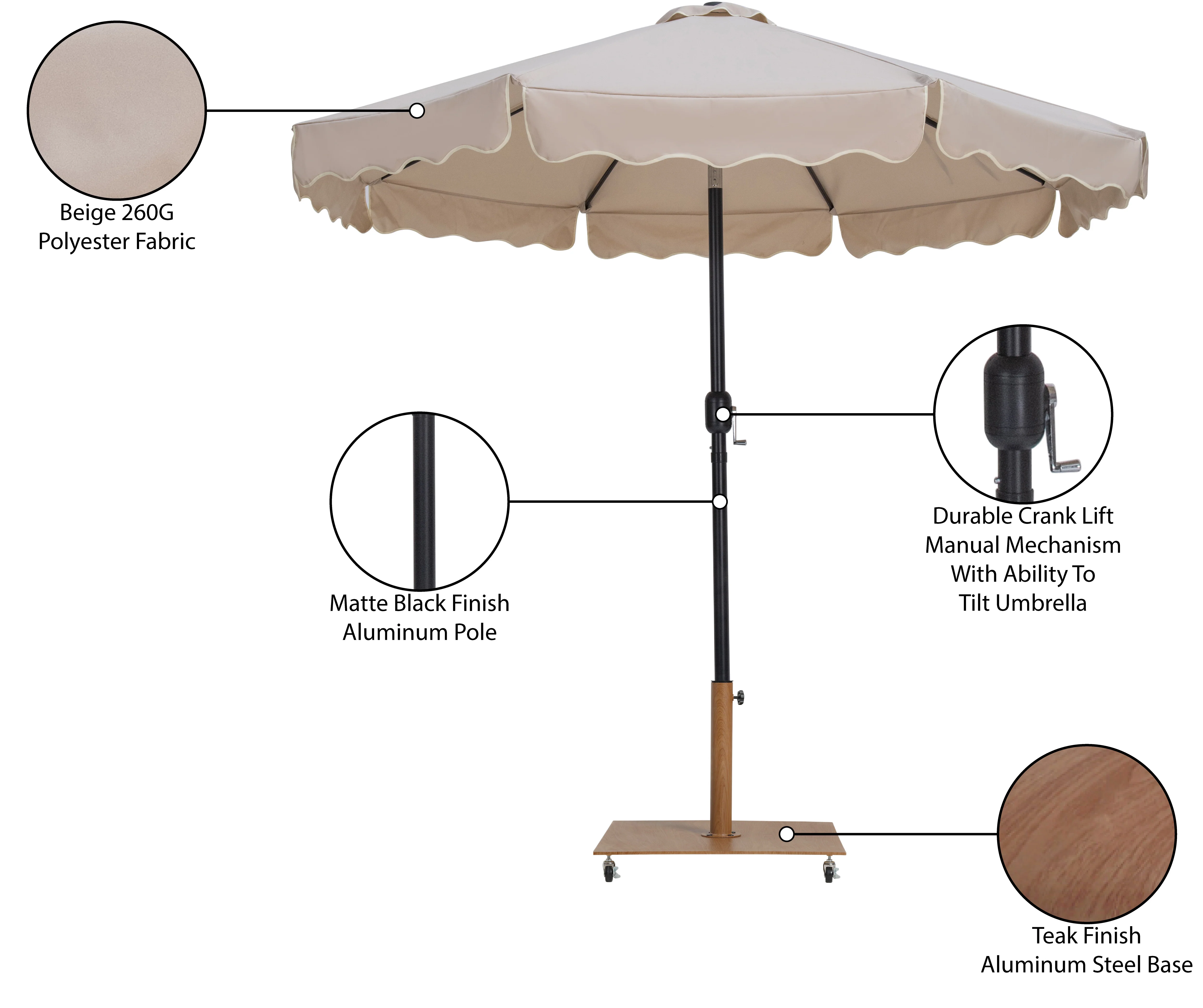 Amalfi Water Resistant Fabric And Aluminum Patio Umbrella With Base Set - Image 56