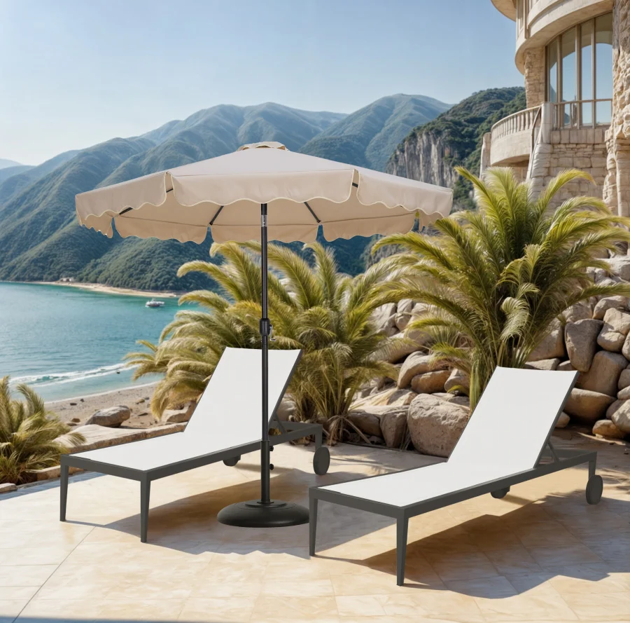 Amalfi Water Resistant Fabric And Aluminum Patio Umbrella With Base Set - Image 35
