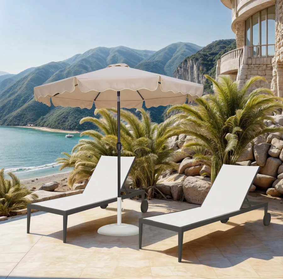 Amalfi Water Resistant Fabric And Aluminum Patio Umbrella With Base Set - Image 36