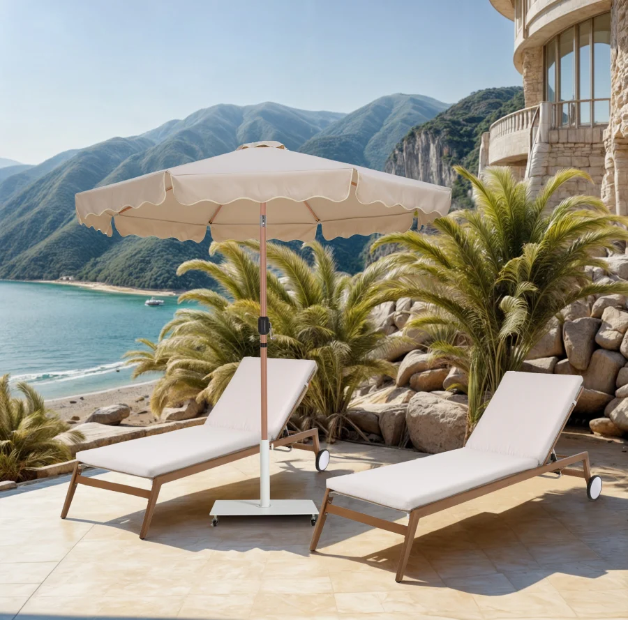 Amalfi Water Resistant Fabric And Aluminum Patio Umbrella With Base Set - Image 74